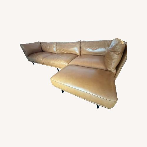 Used Crate & Barrel Wells Grande Leather Sofa + Ottoman – Cayenne for sale on AptDeco