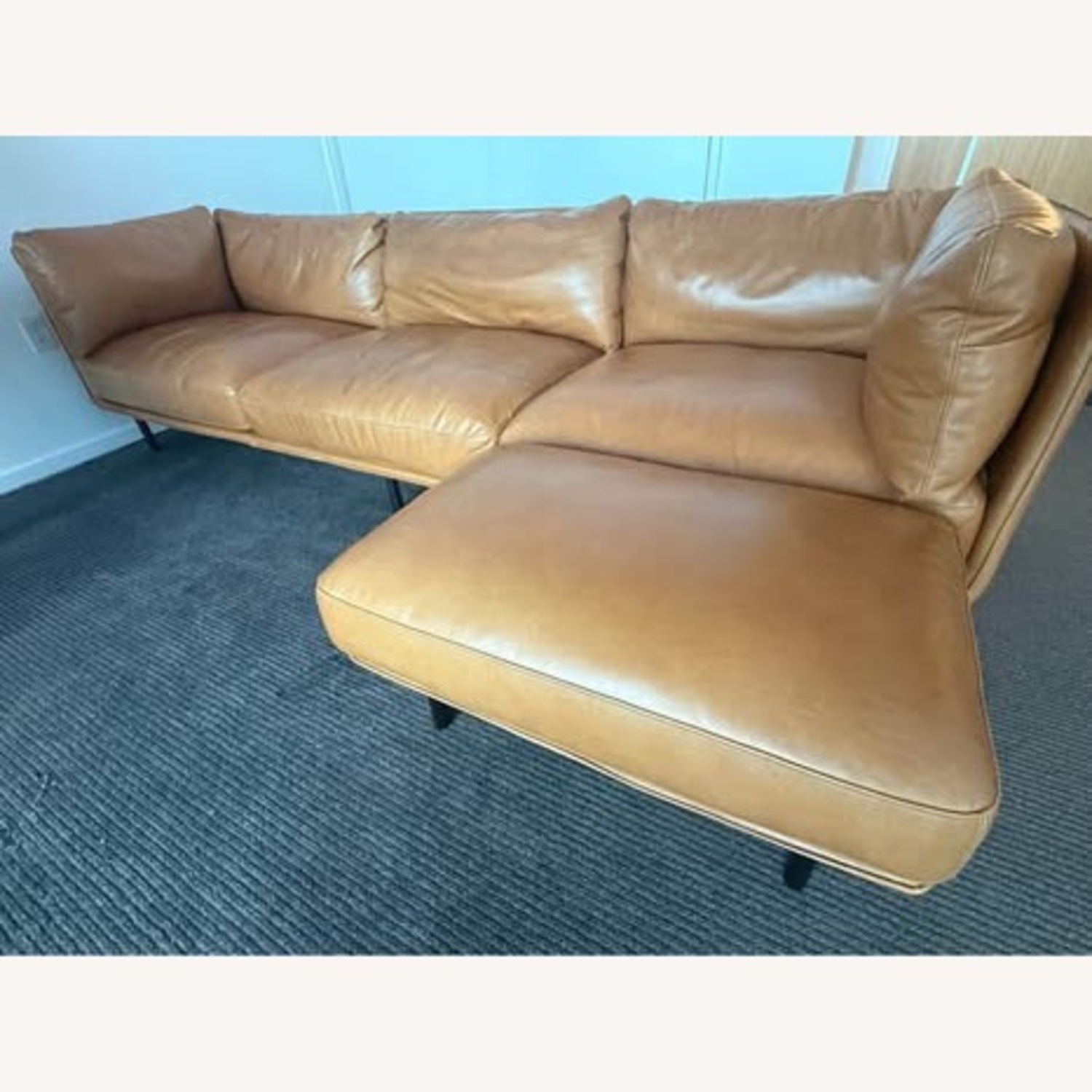 Crate & Barrel Wells Grande Leather Sofa + Ottoman – Cayenne - image-1