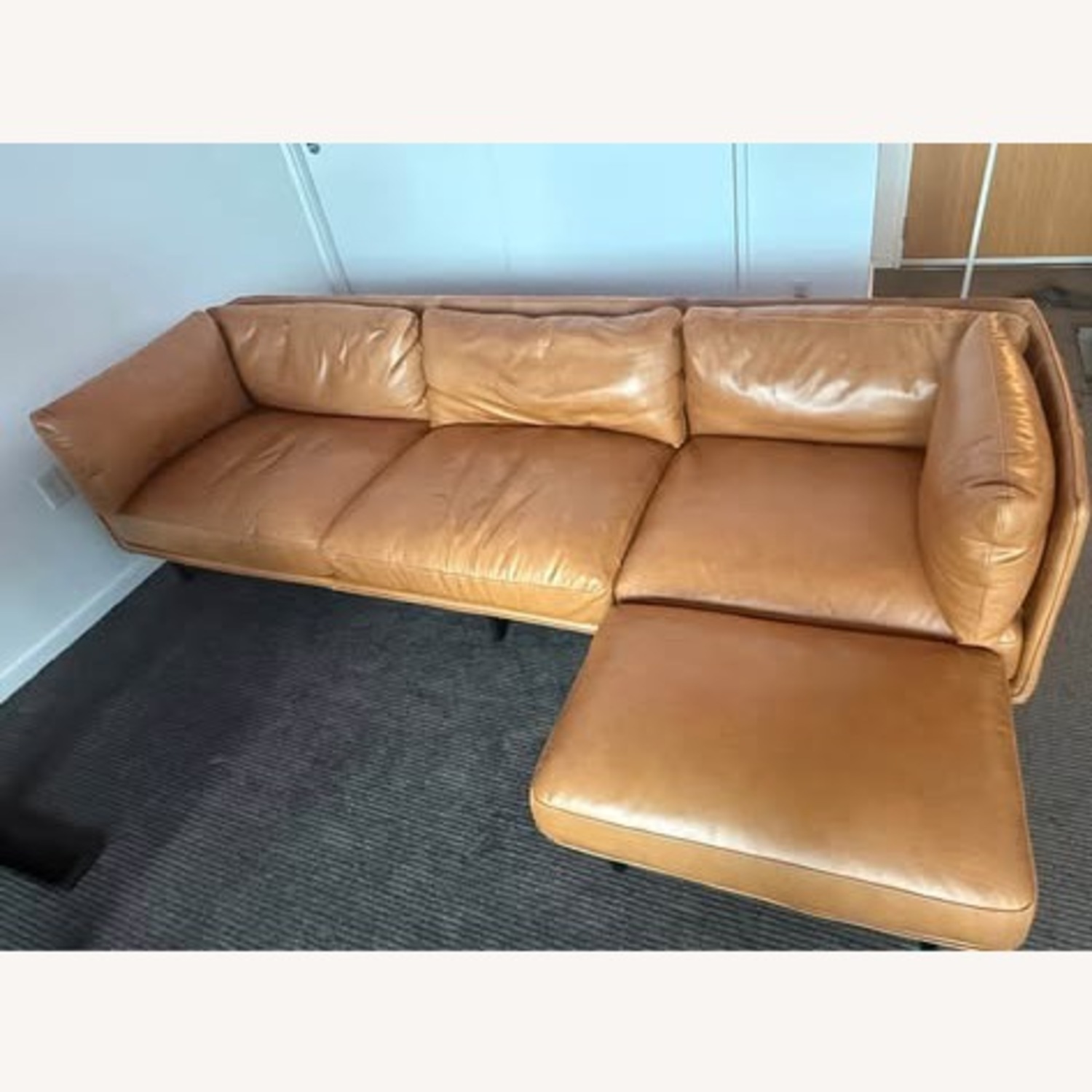 Crate & Barrel Wells Grande Leather Sofa + Ottoman – Cayenne - image-8