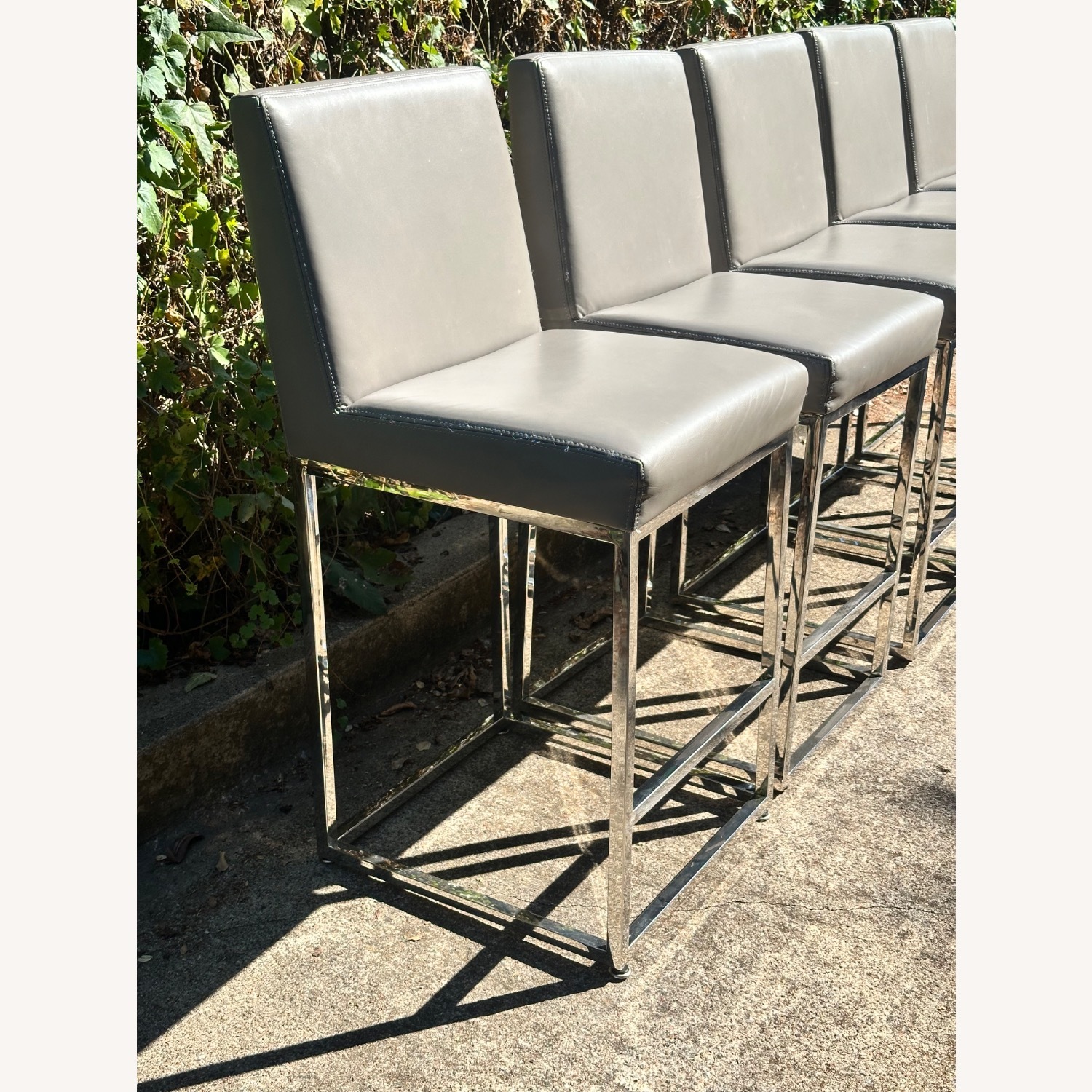 Restoration Hardware  Emery Leather Counter Stools Gray Set of 5 - image-3