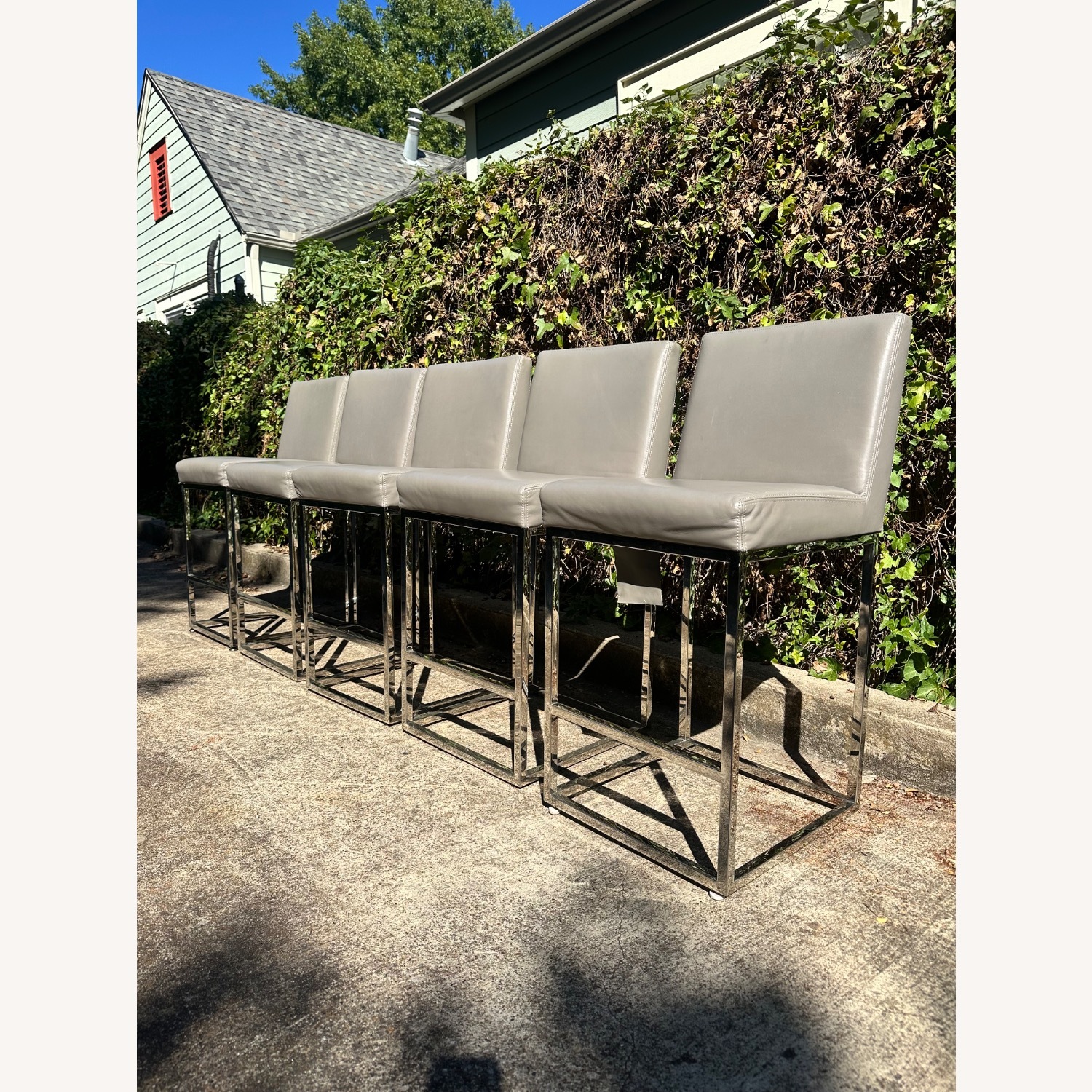 Restoration Hardware  Emery Leather Counter Stools Gray Set of 5 - image-5