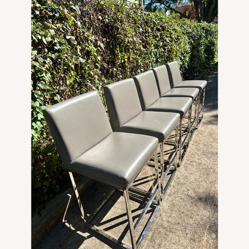 Used Restoration Hardware Emery Leather Counter Stools Gray Set of 5 for sale on AptDeco