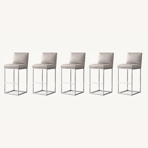 Used Restoration Hardware Emery Leather Counter Stools Gray Set of 5 for sale on AptDeco