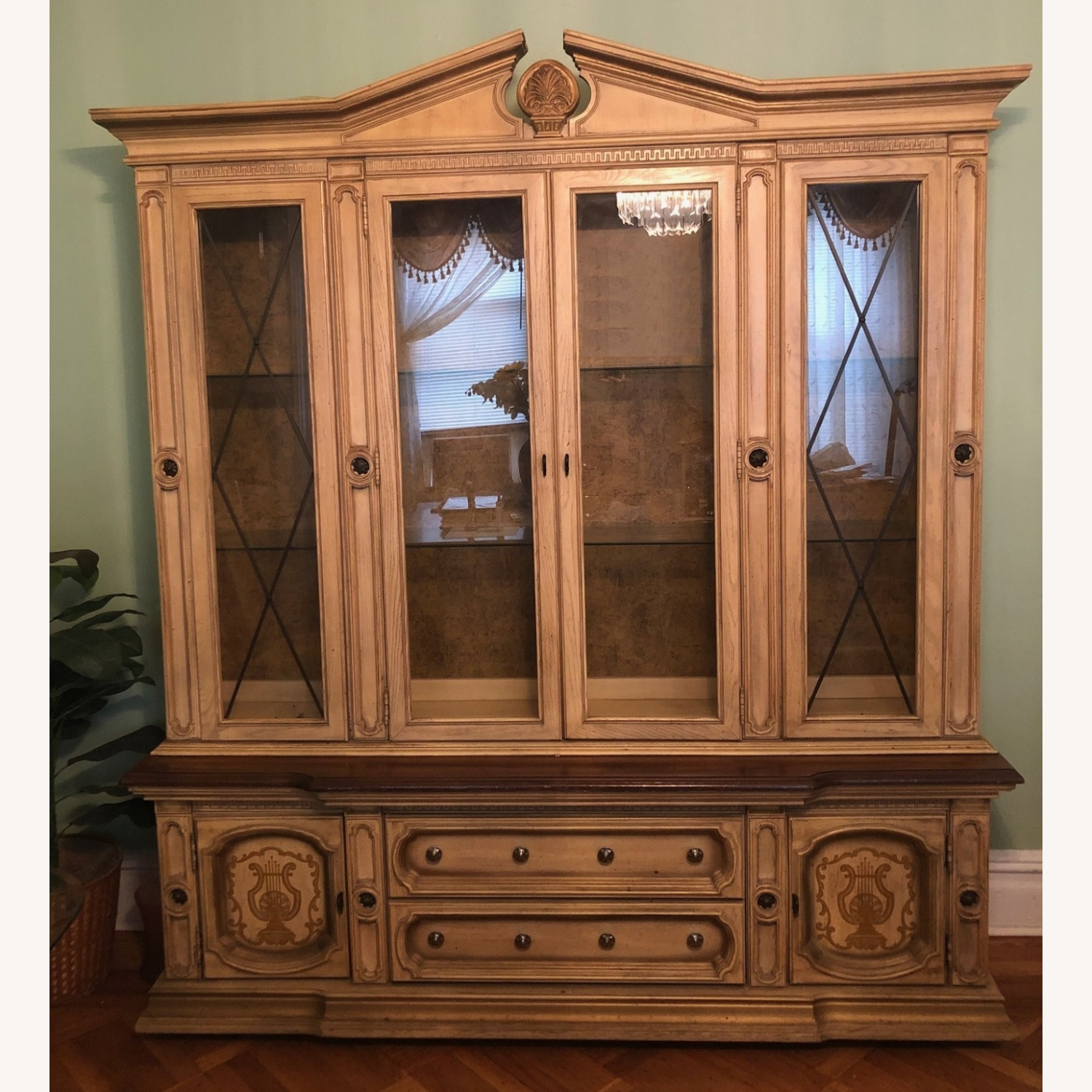 Vintage Carved Wood Lighted China Cabinet Hutch - image-16