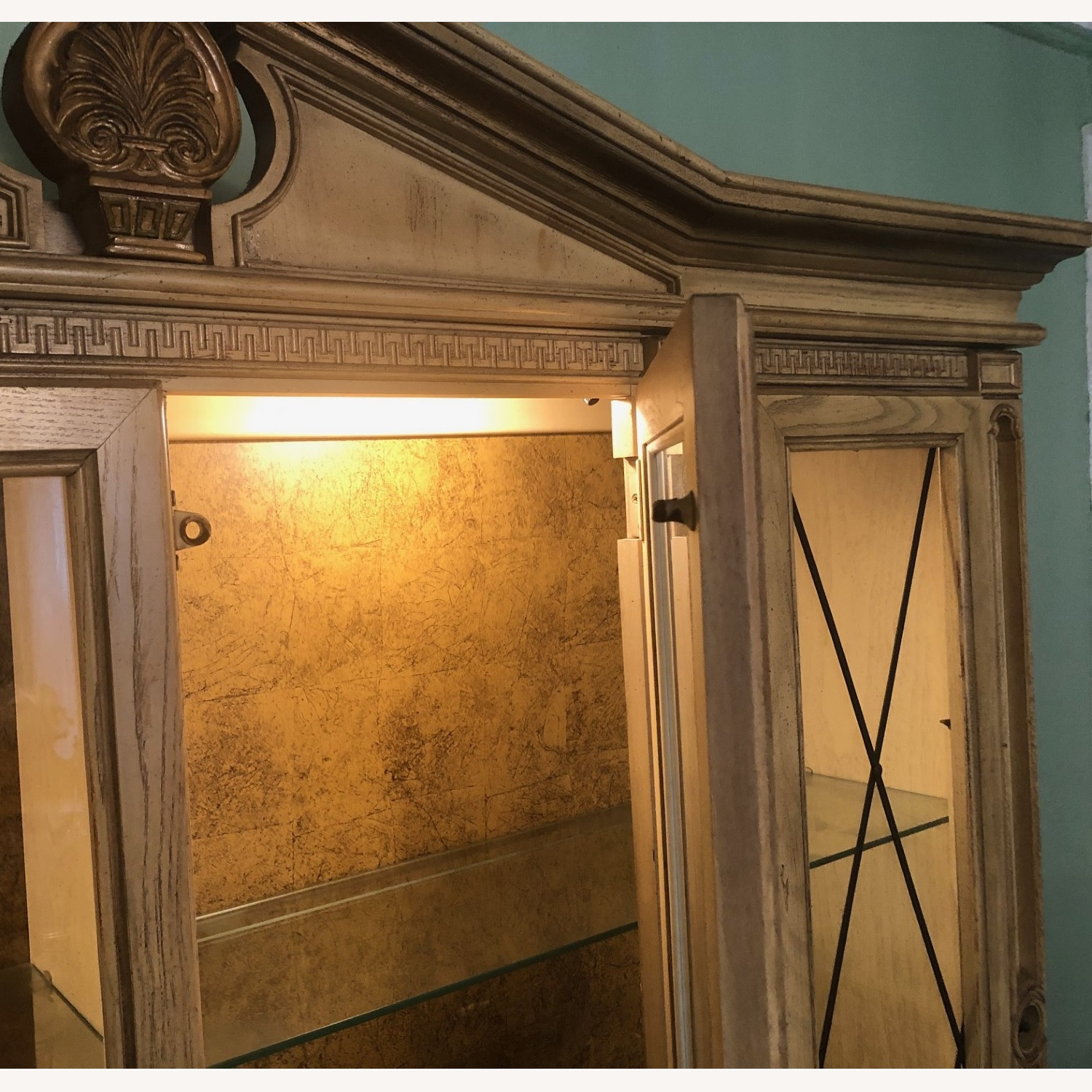 Vintage Carved Wood Lighted China Cabinet Hutch - image-9