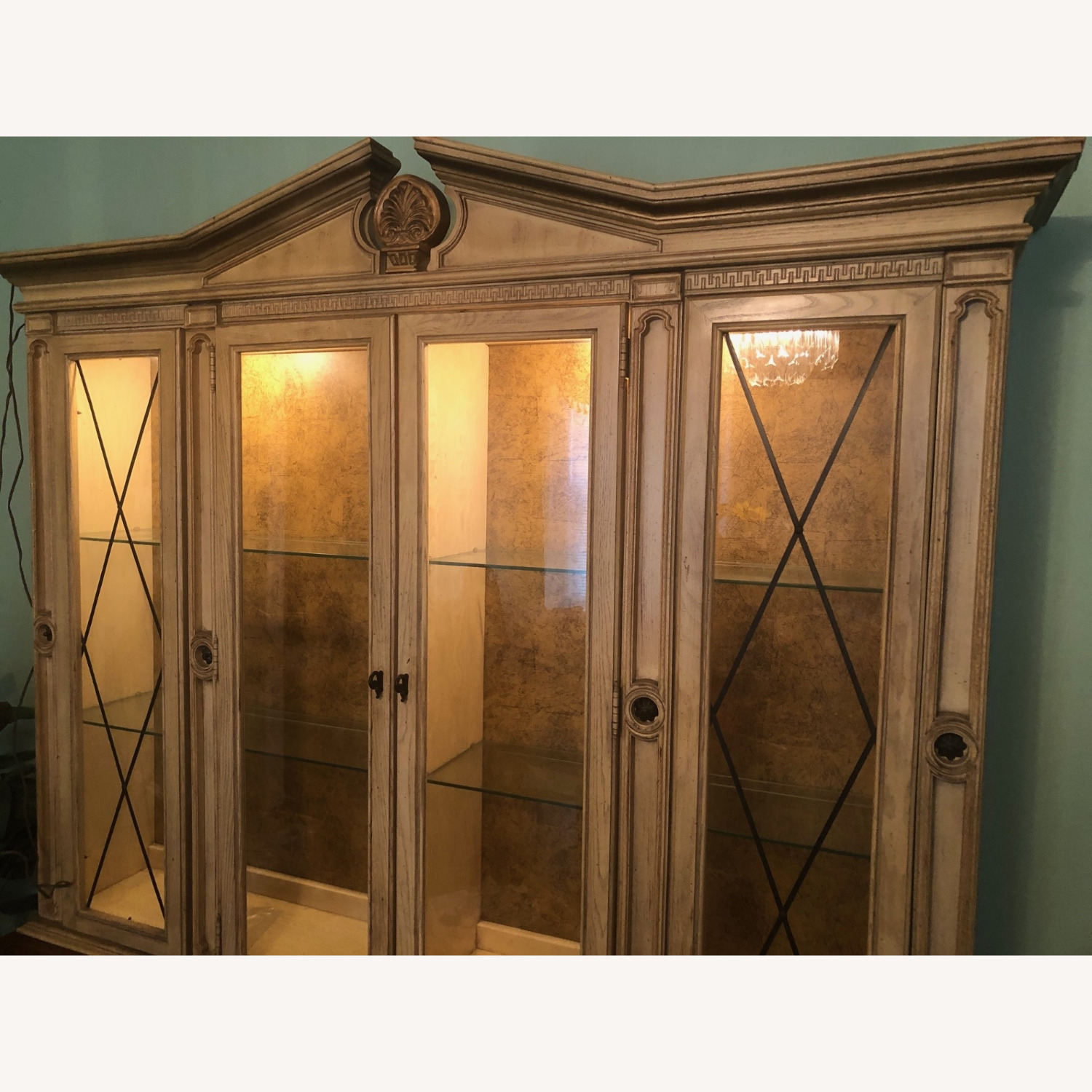 Vintage Carved Wood Lighted China Cabinet Hutch - image-10