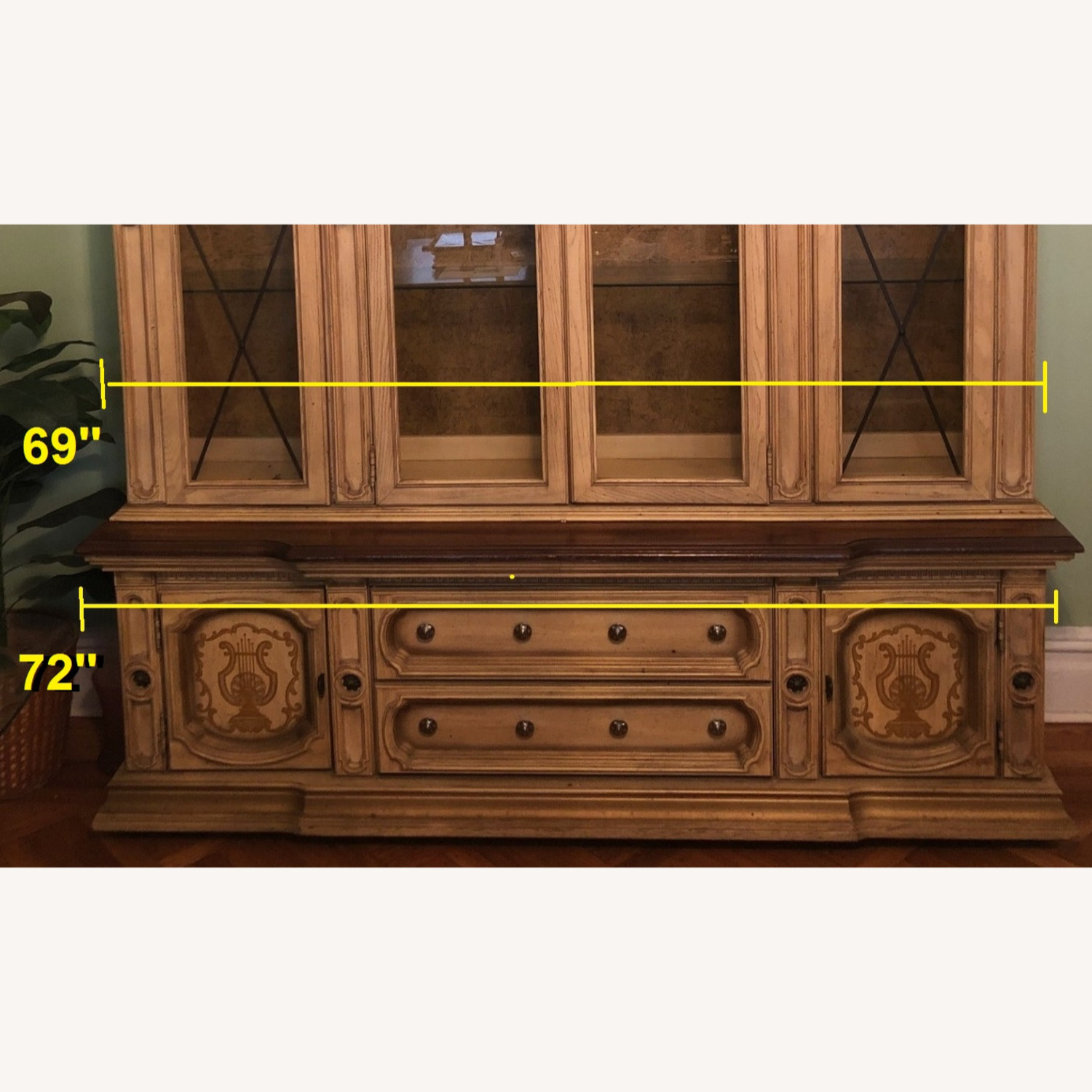 Vintage Carved Wood Lighted China Cabinet Hutch - image-19