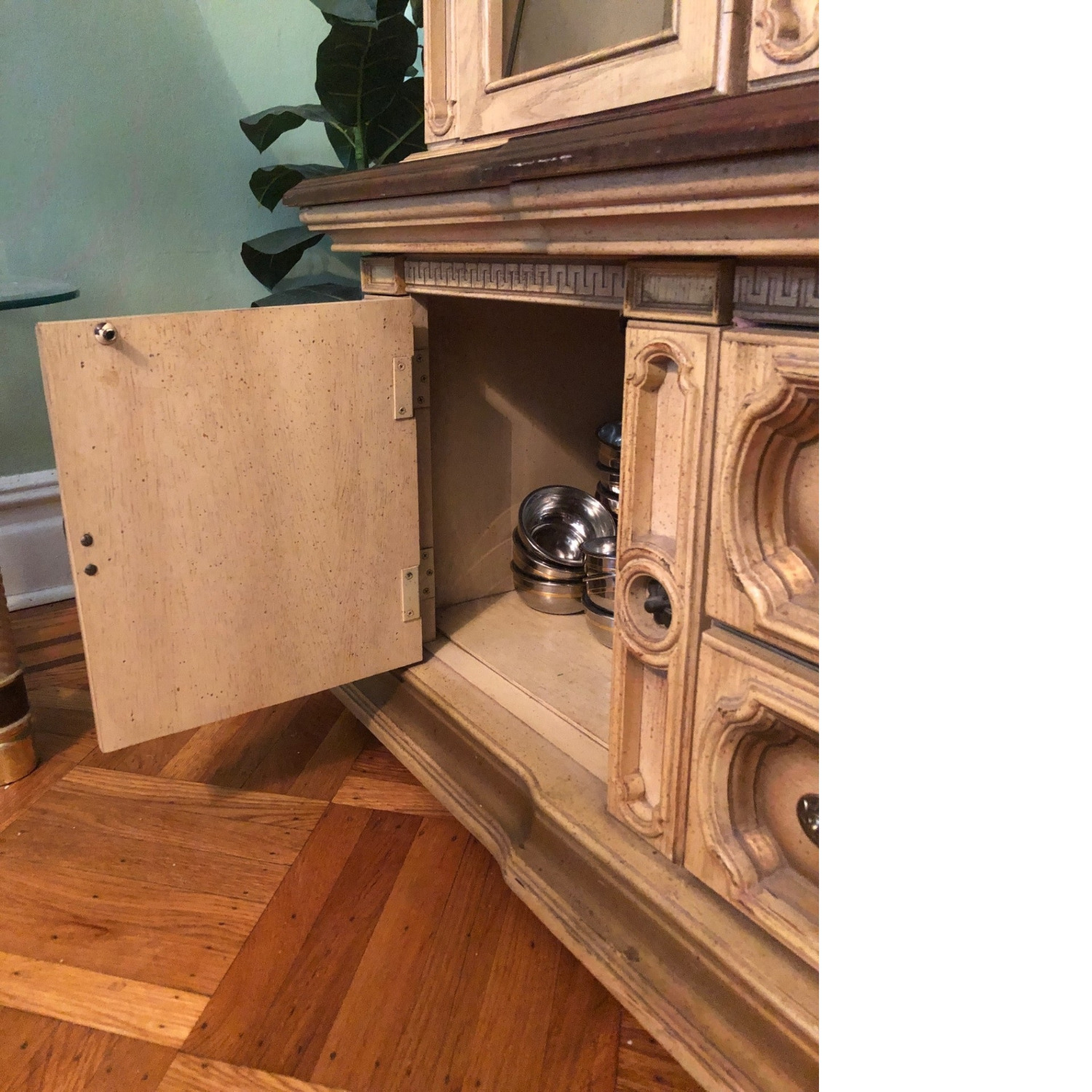 Vintage Carved Wood Lighted China Cabinet Hutch - image-4