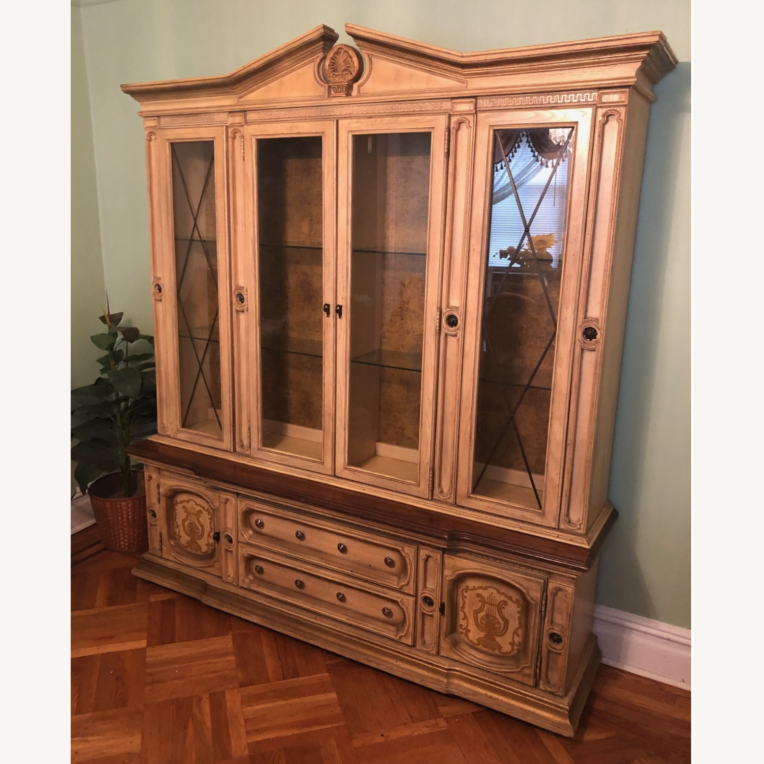 Vintage Carved Wood Lighted China Cabinet Hutch - image-23