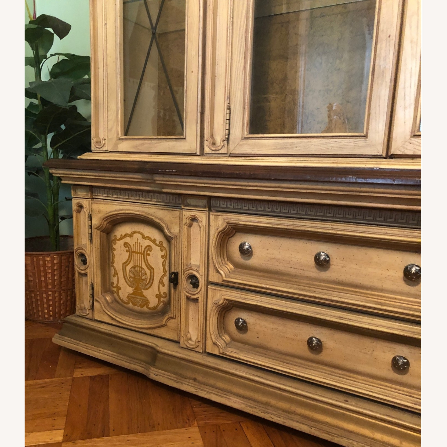 Vintage Carved Wood Lighted China Cabinet Hutch - image-2