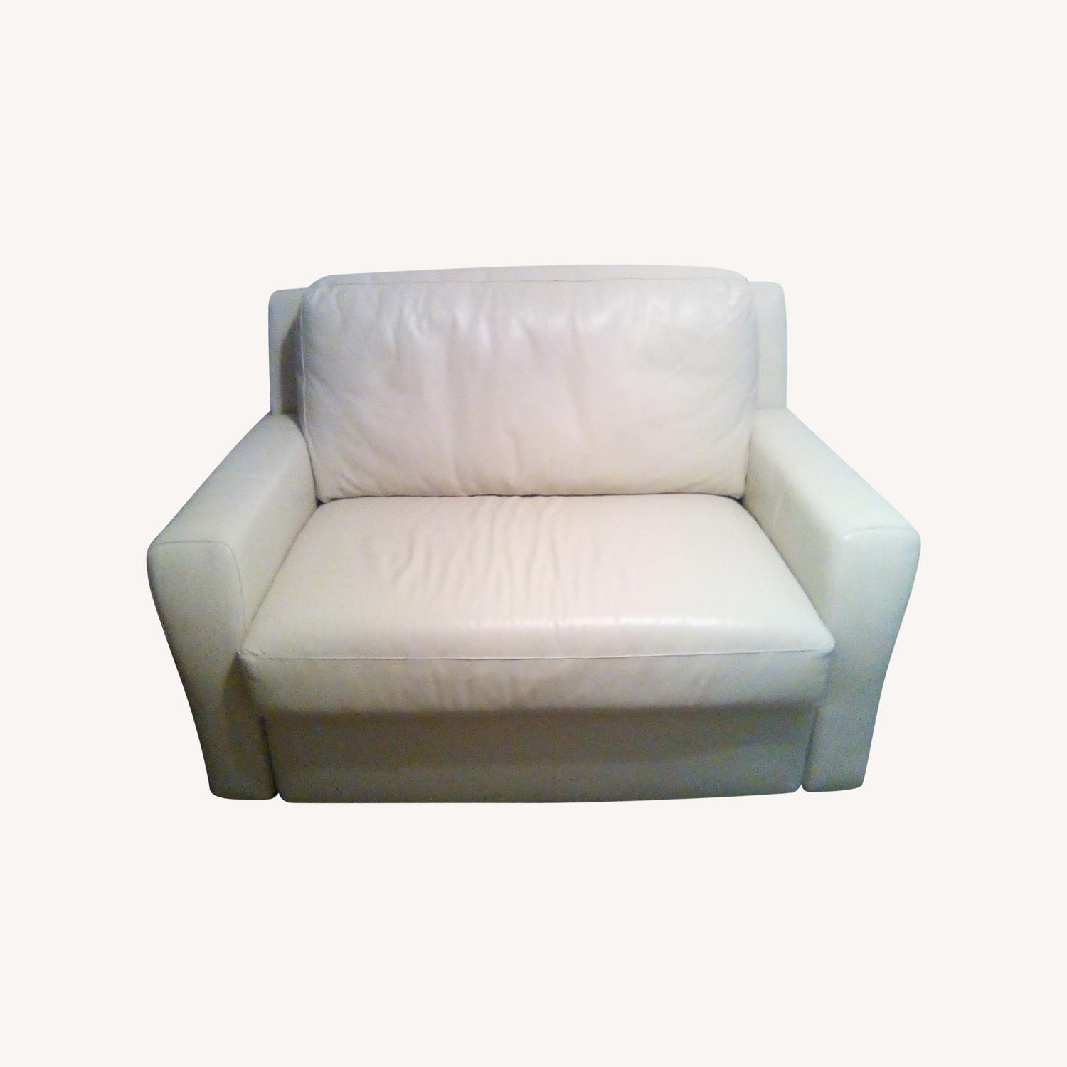 Chair and 1/2 Twin Sleeper, Full Leather, Cream - image-0