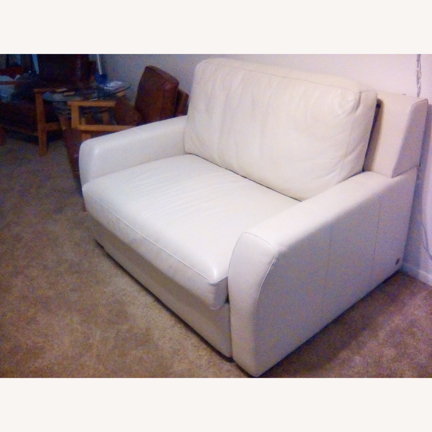 Chair and 1/2 Twin Sleeper, Full Leather, Cream - image-2