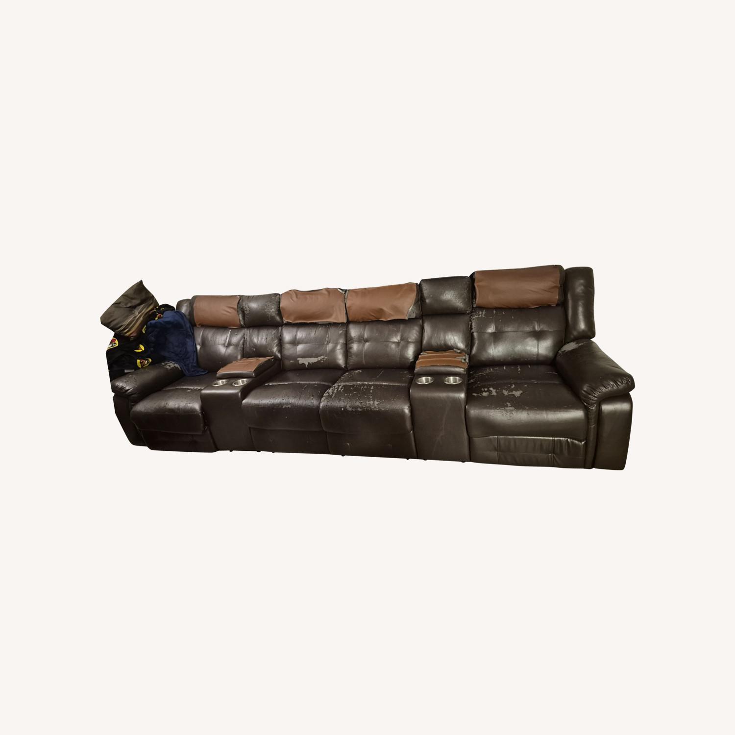 Dark Brown Leather 2 Piece Sectional - image-0