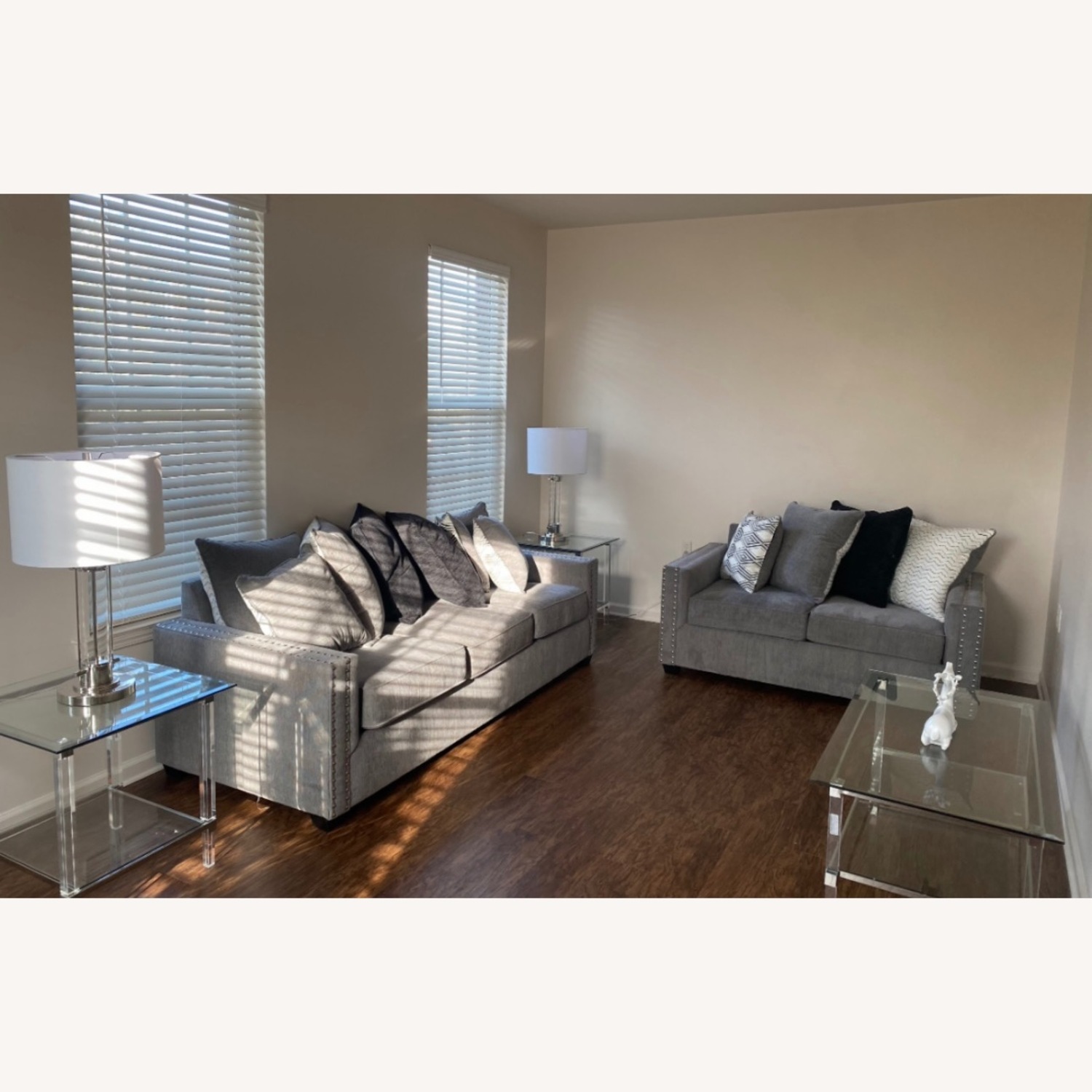 Rooms To Go Natalia Light Gray Fabric Loveseat Sofa - image-1