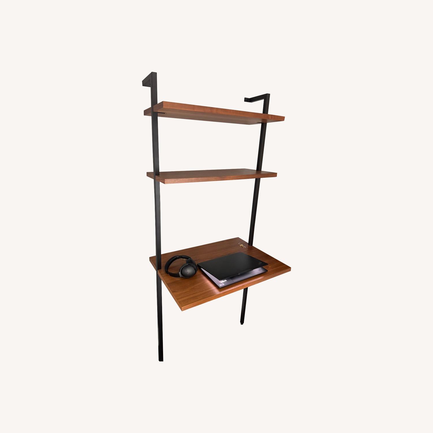 CB2 Helix Walnut Wood Wall Mount Desk with Shelves - image-0