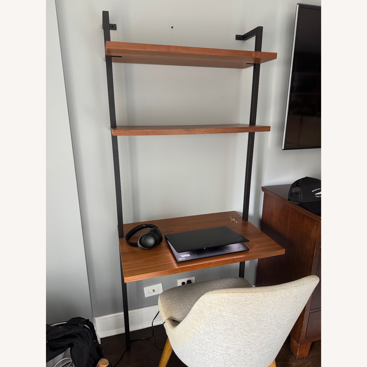 CB2 Helix Walnut Wood Wall Mount Desk with Shelves - image-3