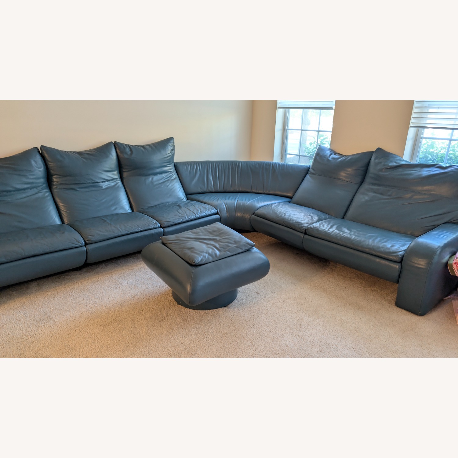 Leather L Shape Couch - Blue Premium Leather - image-5
