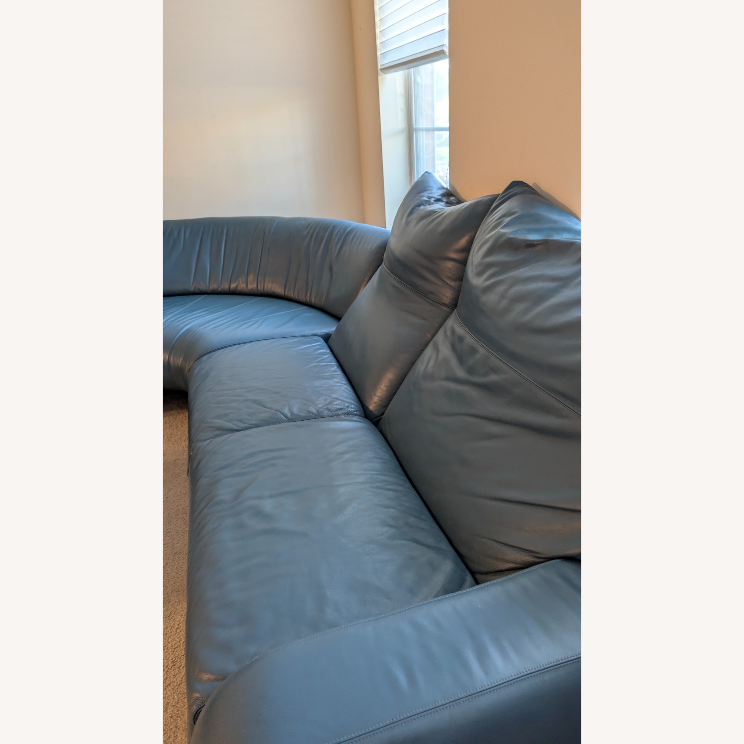 Leather L Shape Couch - Blue Premium Leather - image-6