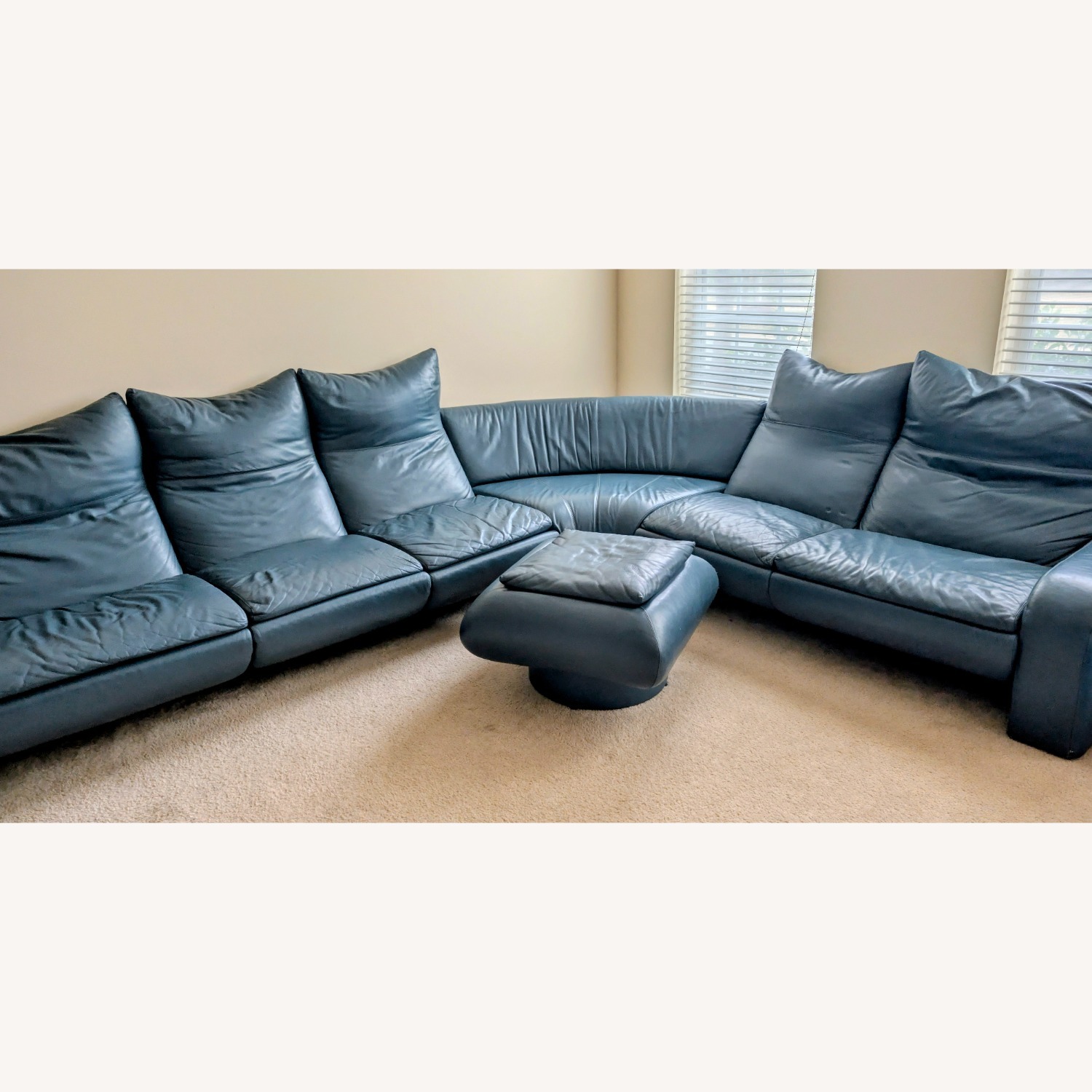 Leather L Shape Couch - Blue Premium Leather - image-3