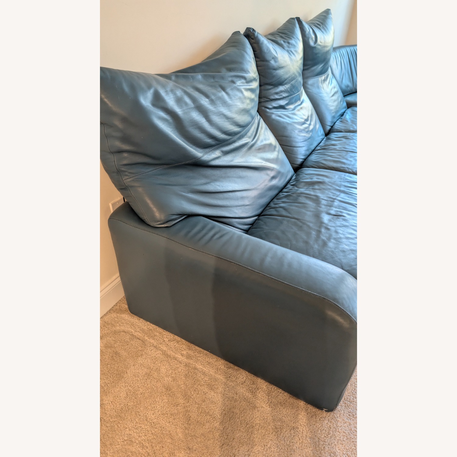 Leather L Shape Couch - Blue Premium Leather - image-7