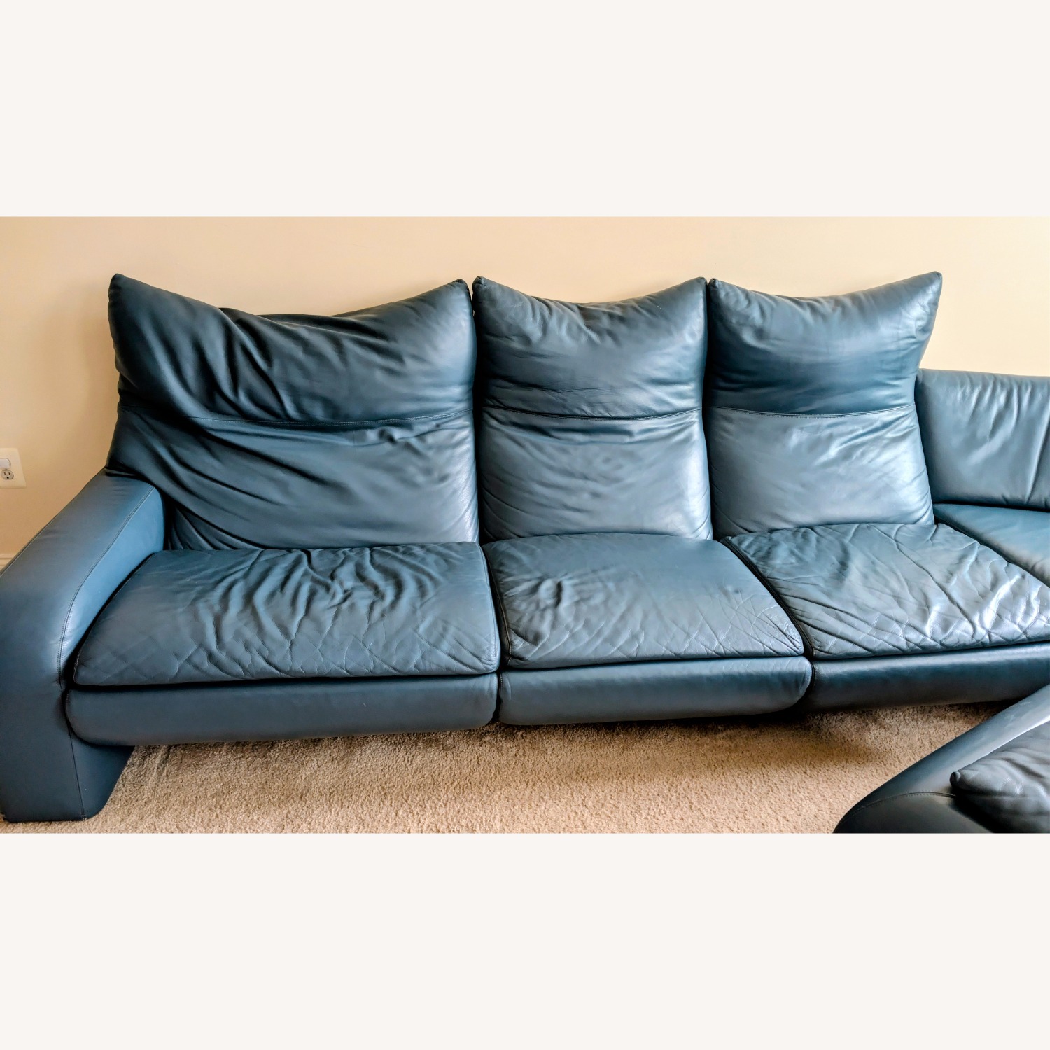 Leather L Shape Couch - Blue Premium Leather - image-4