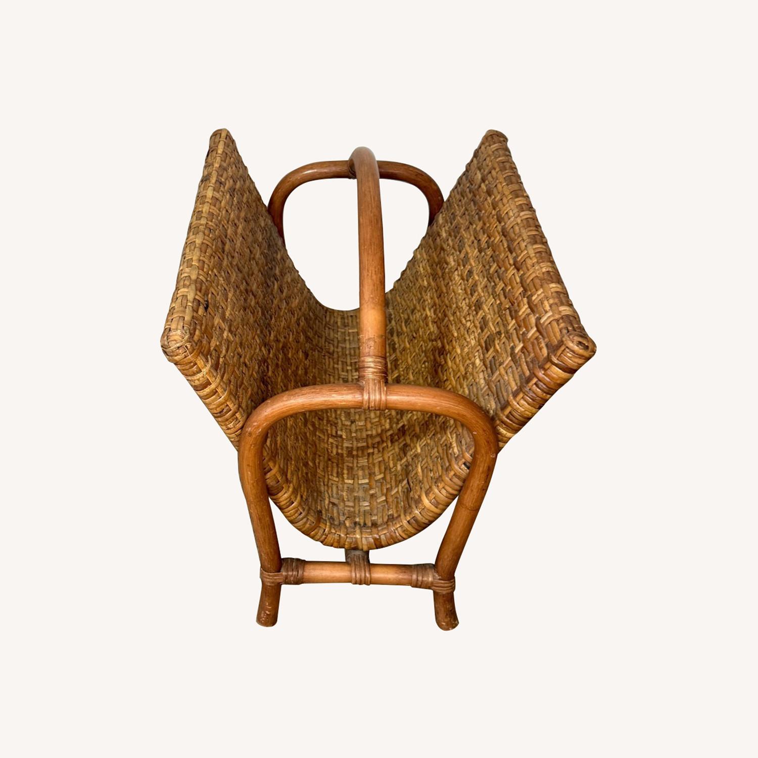 Rattan Magazine Rack 1970s Boho Wicker Storage - image-0