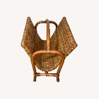 Rattan Magazine Rack 1970s Boho Wicker Storage