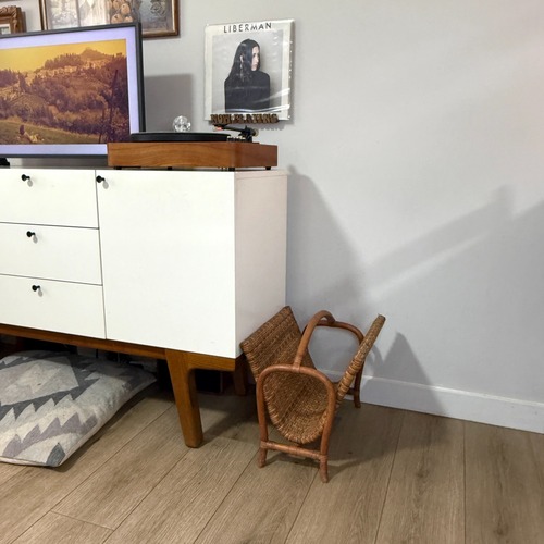 Used Rattan Magazine Rack 1970s Boho Wicker Storage for sale on AptDeco