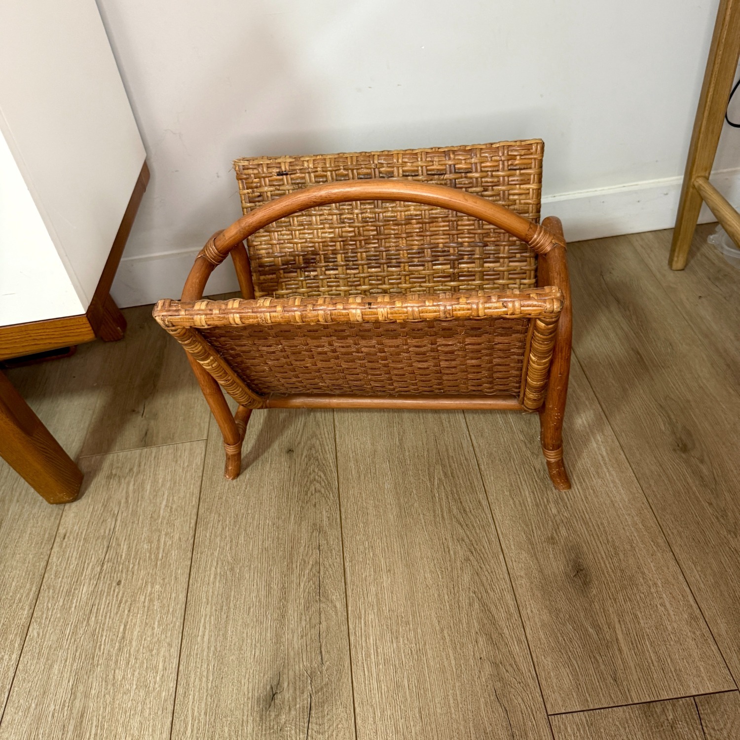 Rattan Magazine Rack 1970s Boho Wicker Storage - image-8