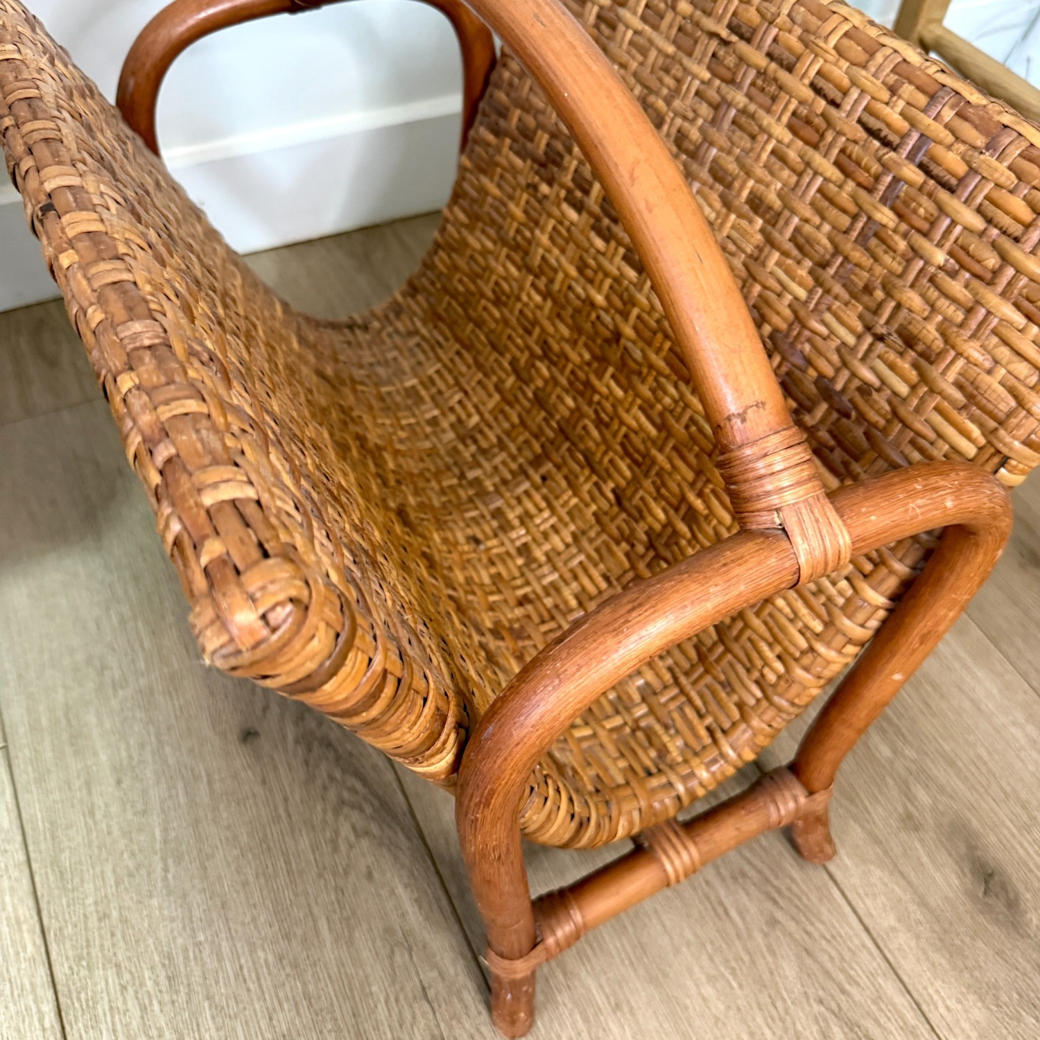 Rattan Magazine Rack 1970s Boho Wicker Storage - image-5