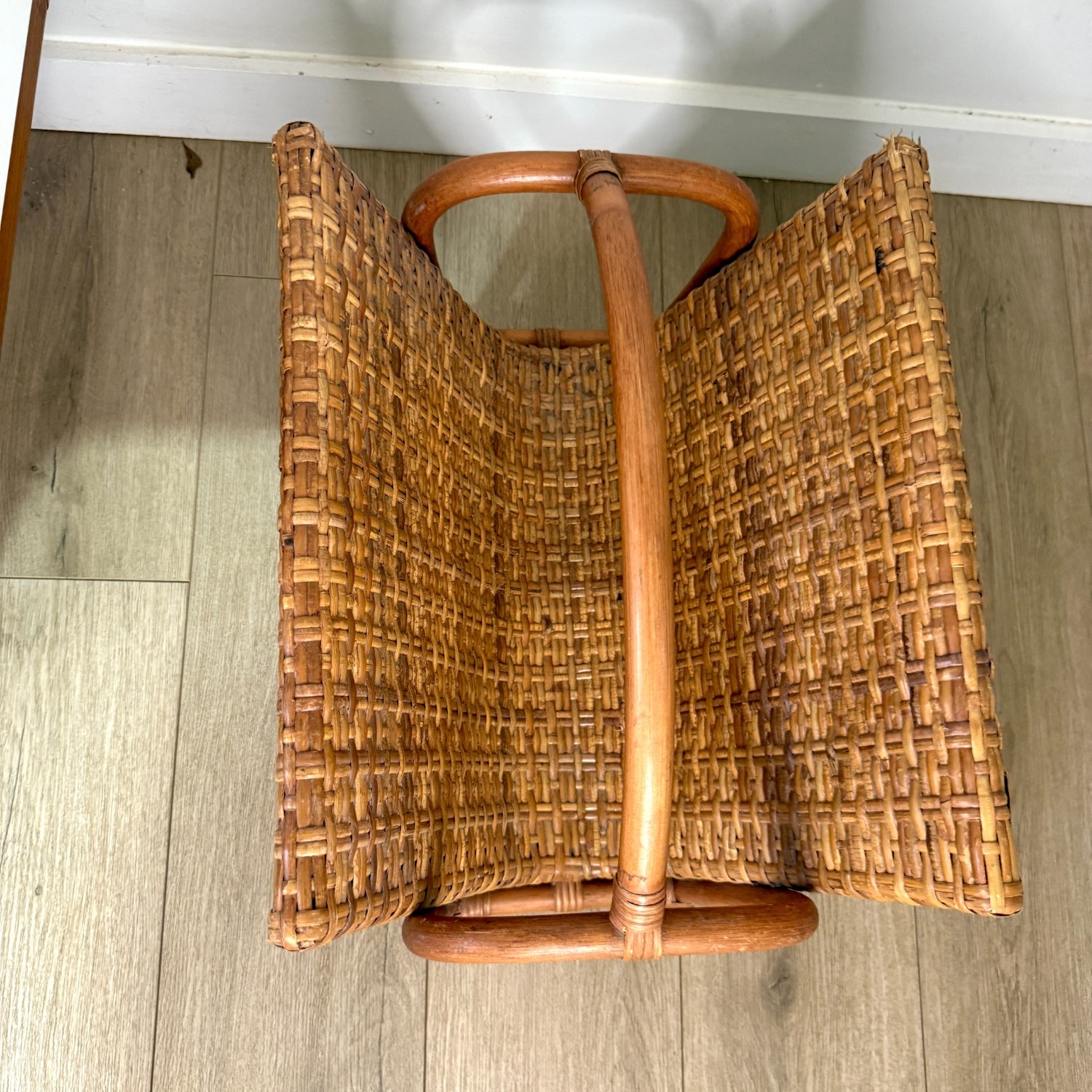 Rattan Magazine Rack 1970s Boho Wicker Storage - image-6