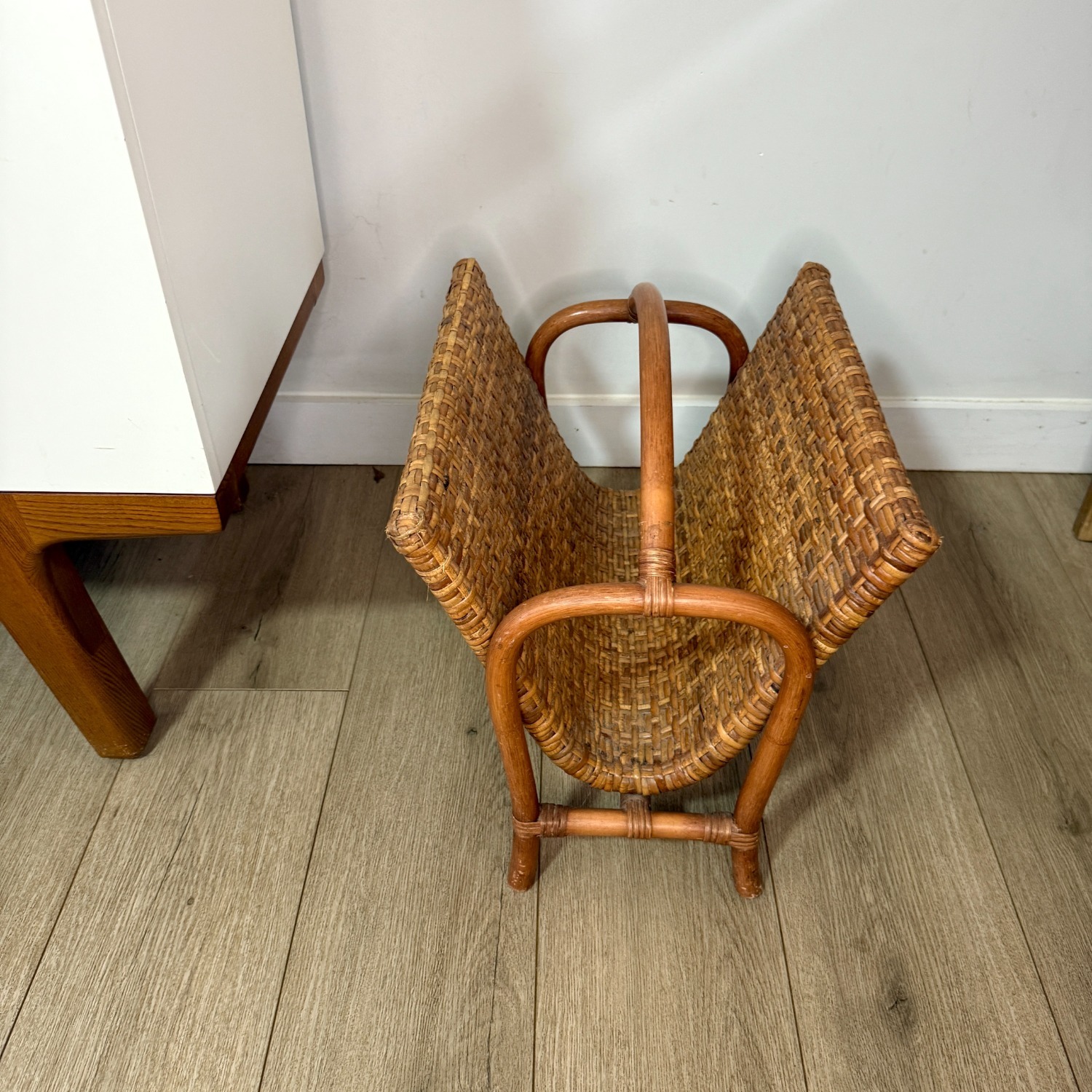 Rattan Magazine Rack 1970s Boho Wicker Storage - image-9