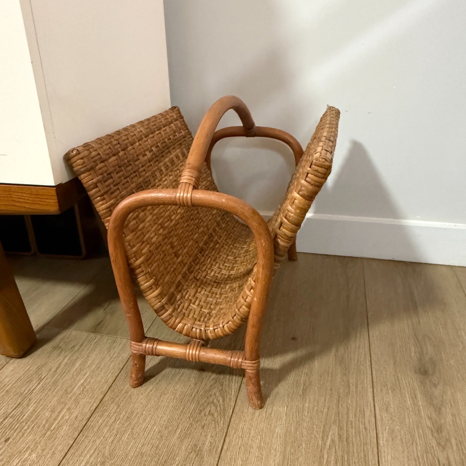 Rattan Magazine Rack 1970s Boho Wicker Storage - image-10