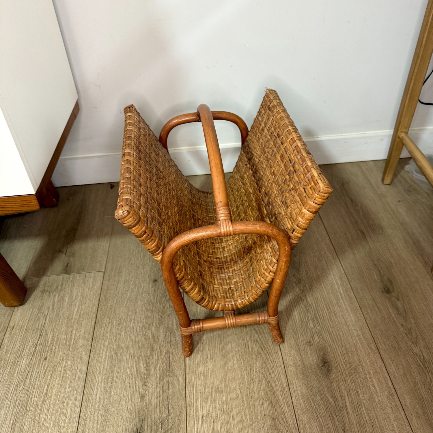 Rattan Magazine Rack 1970s Boho Wicker Storage - image-7