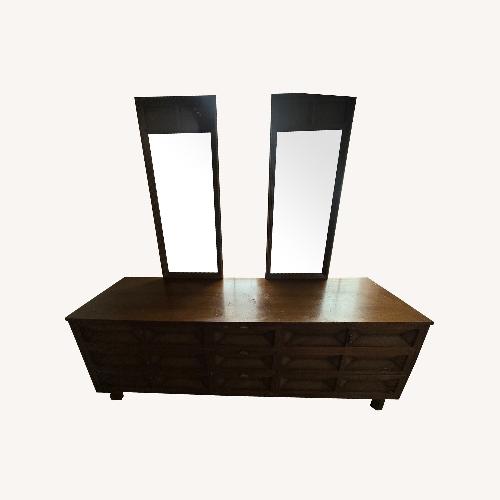 Used Bassett Dark Brown Wood Dresser/ Double Mirrors for sale on AptDeco