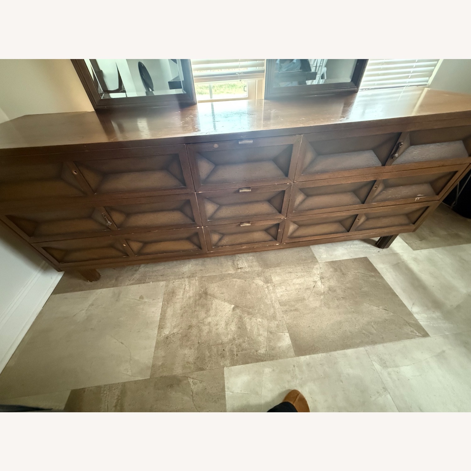 Bassett Dark Brown Wood Dresser/ Double Mirrors - image-2