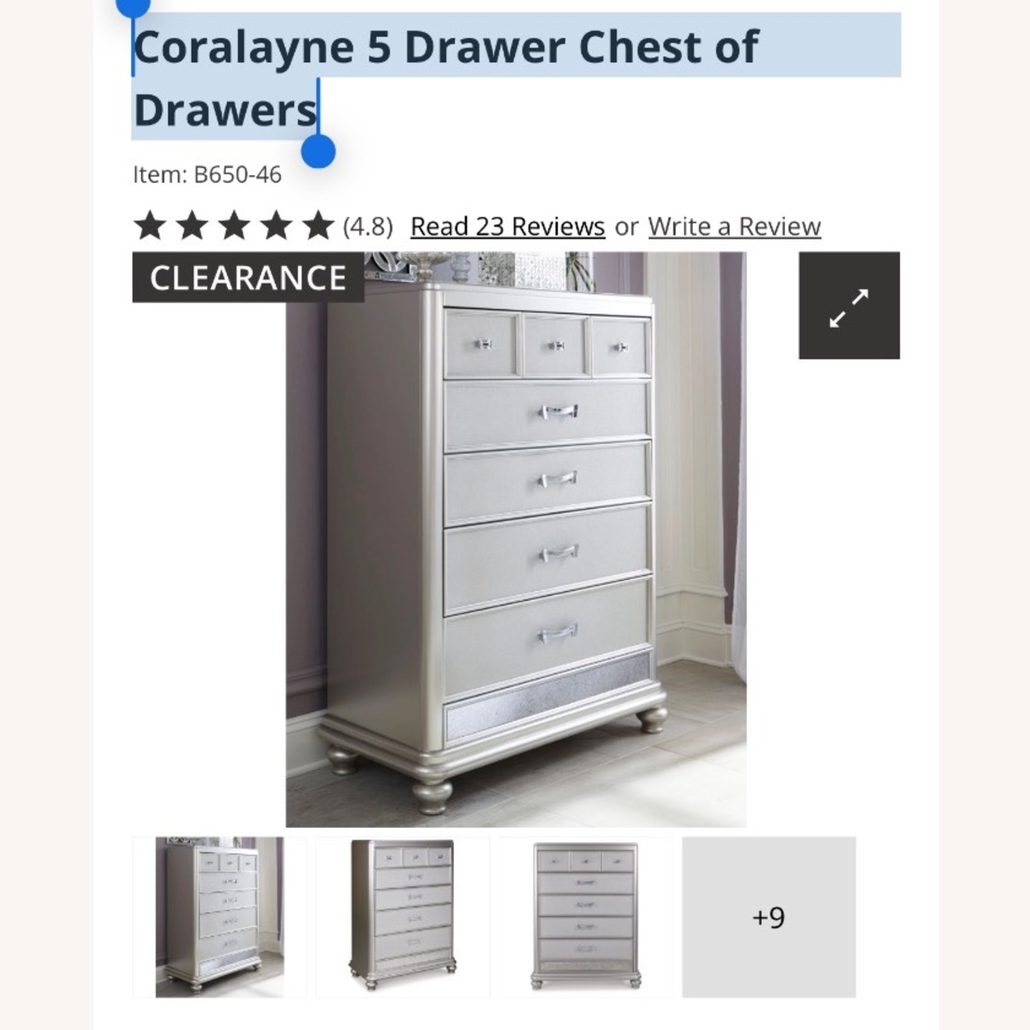 Ashley Furniture Coralayne 5 Drawer Chest of Drawers - image-4