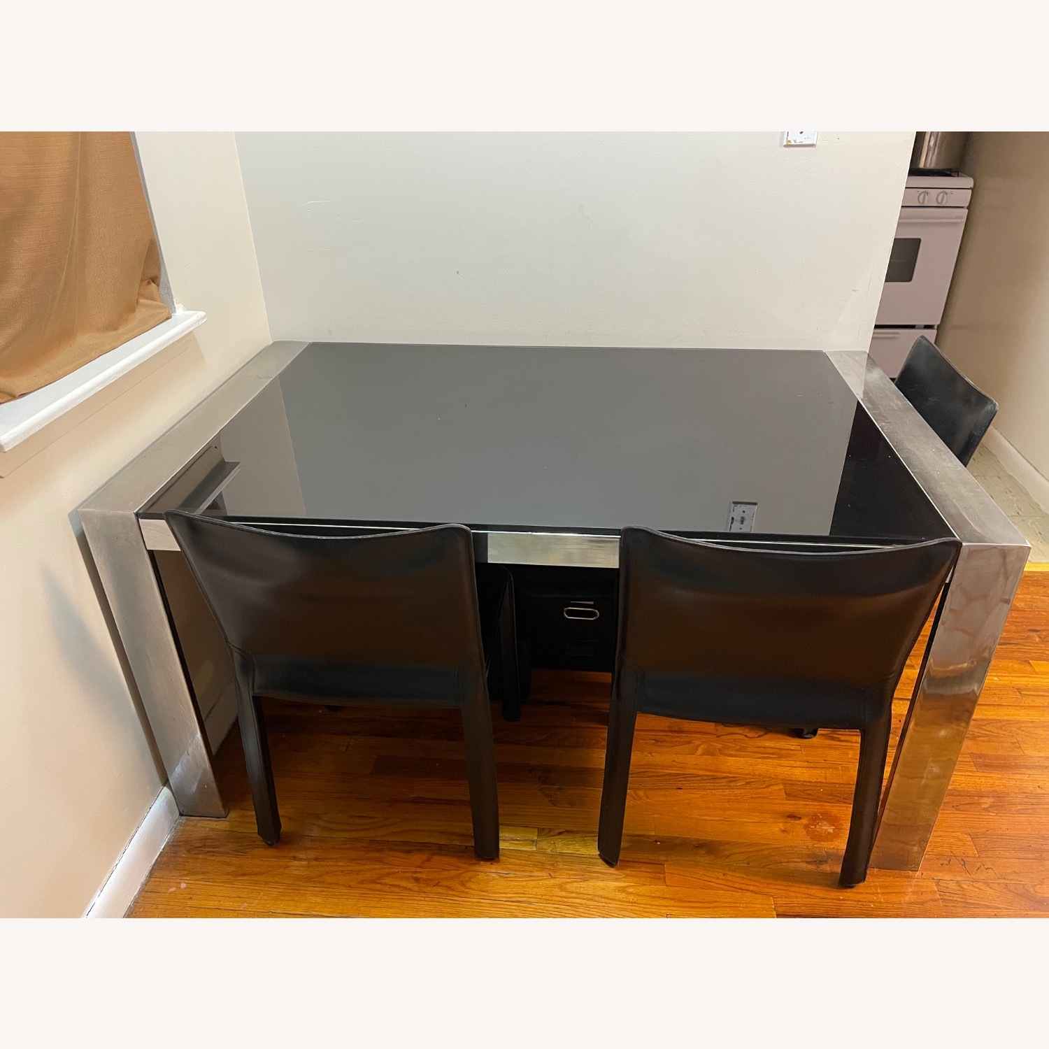 Coaster Fine Black Leather Dining Set - image-1