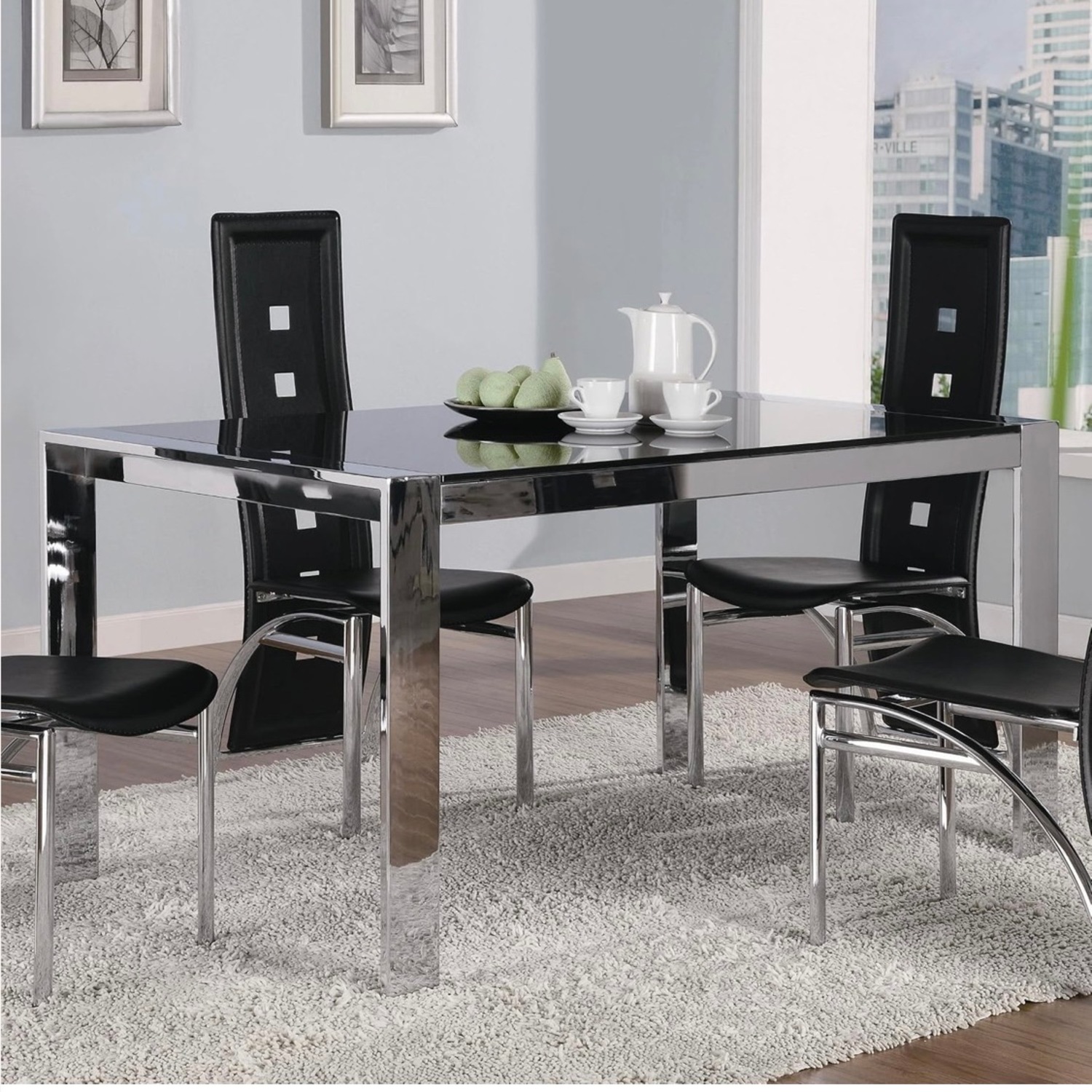 Coaster Fine Black Leather Dining Set - image-4