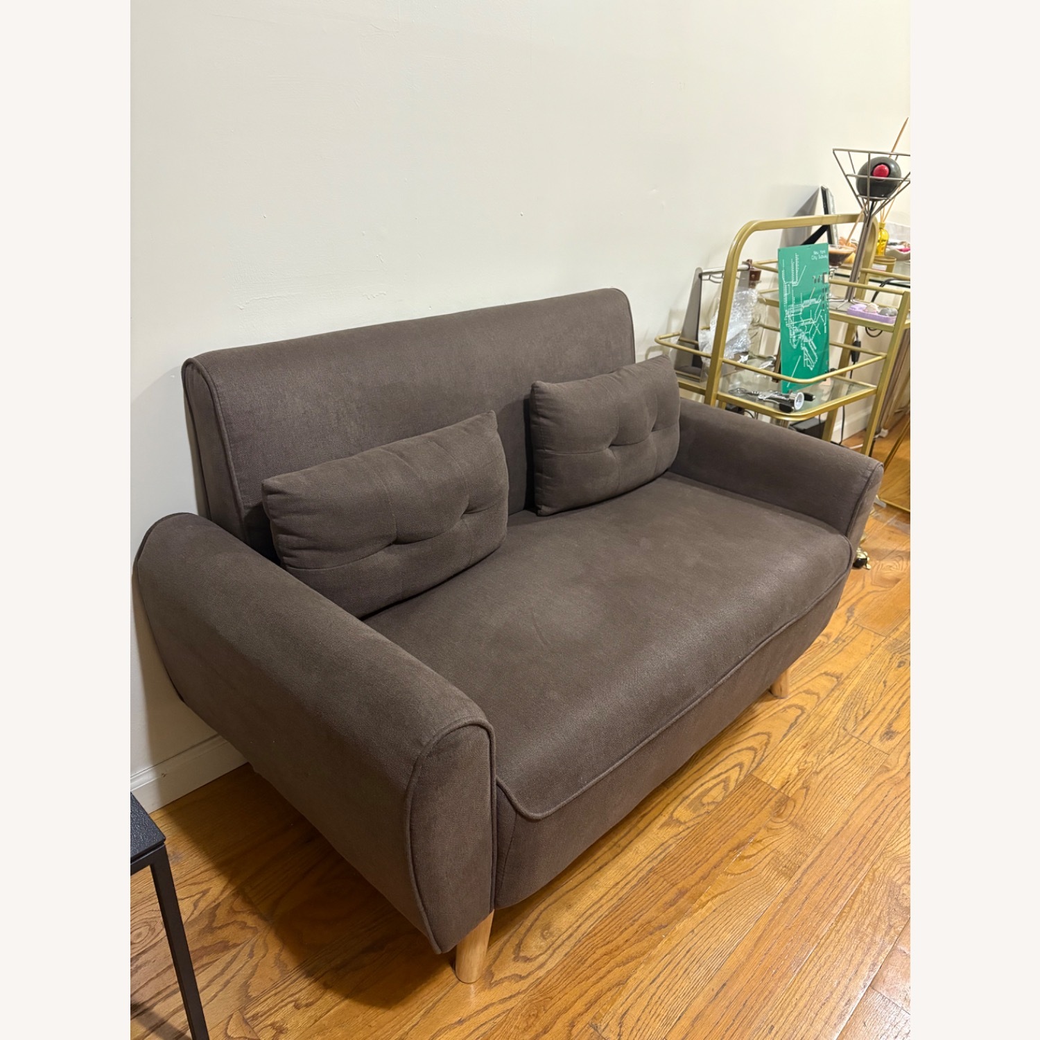 Small Brown Fabric Loveseat with Pillows - image-4