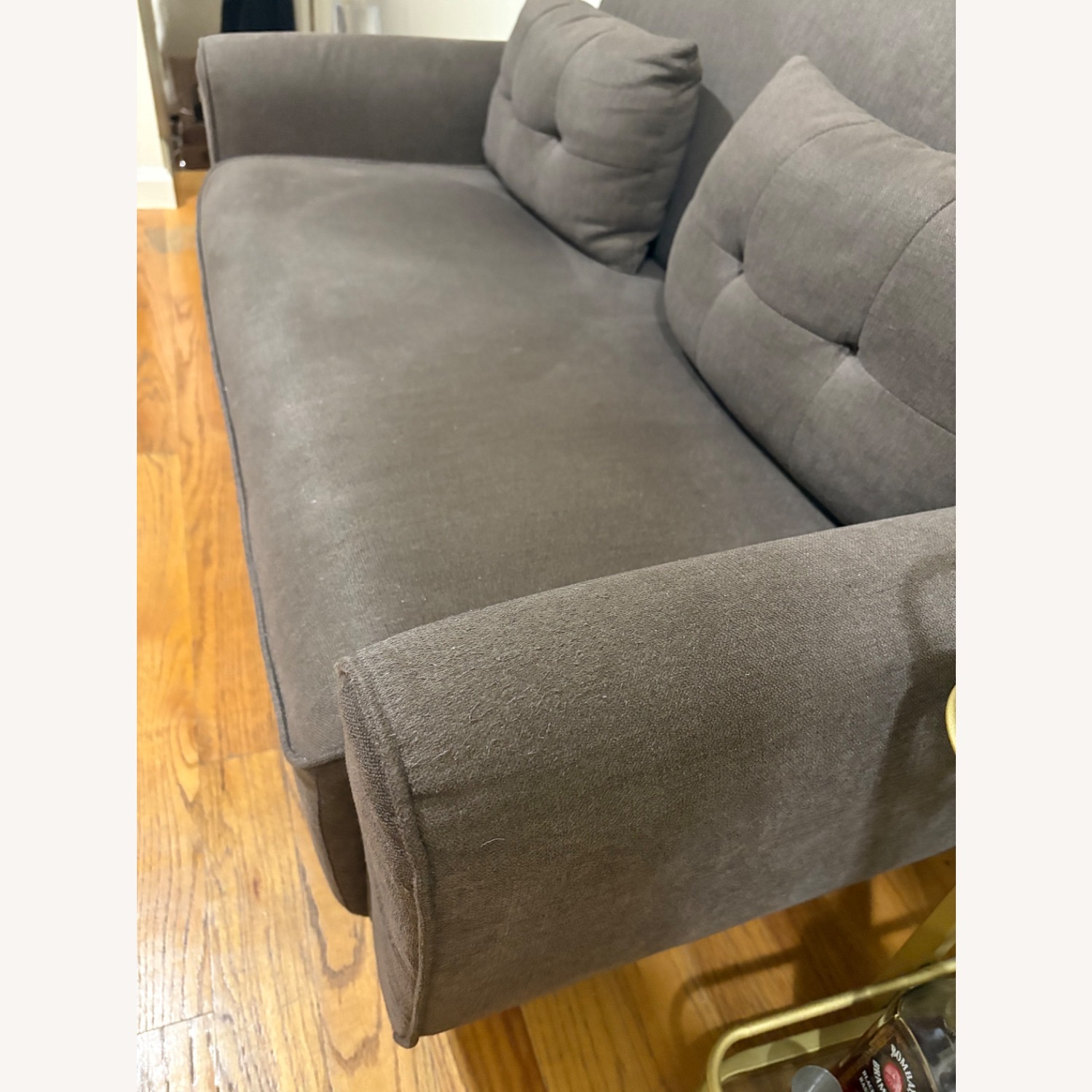 Small Brown Fabric Loveseat with Pillows - image-5