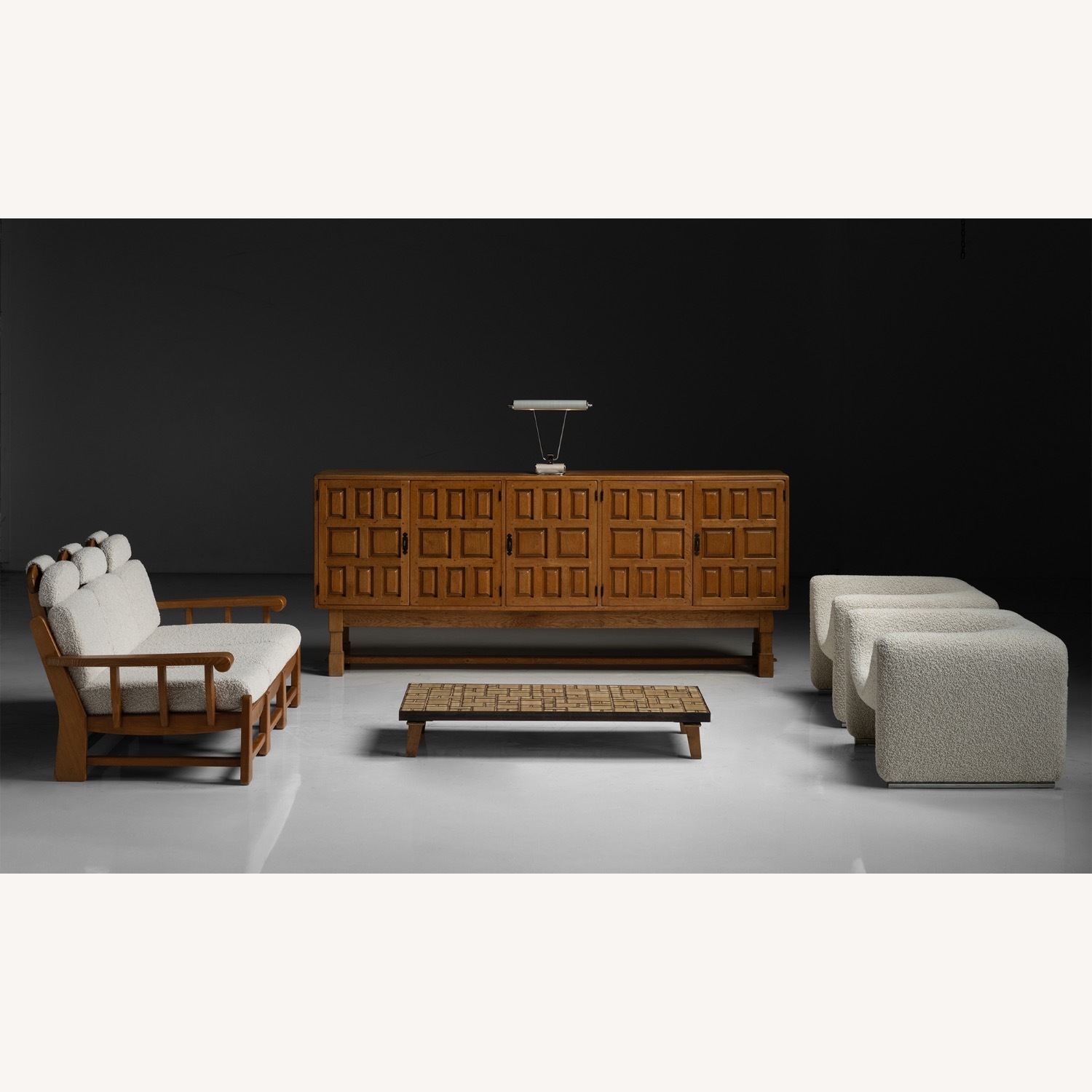 Vintage/Antique Natural Boucle 3+ Seater Sofa - image-1