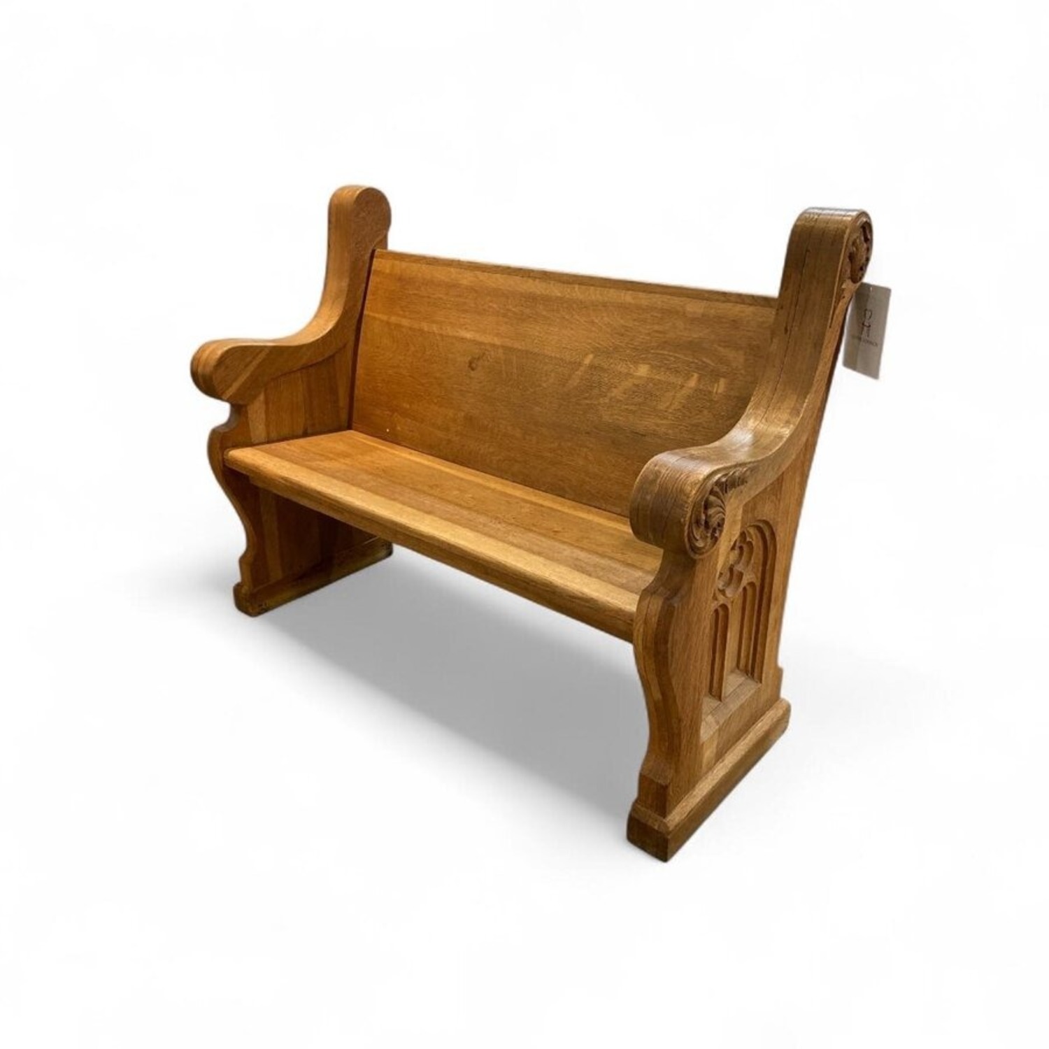 Antique Carved Oak Church Pew Bench - image-1