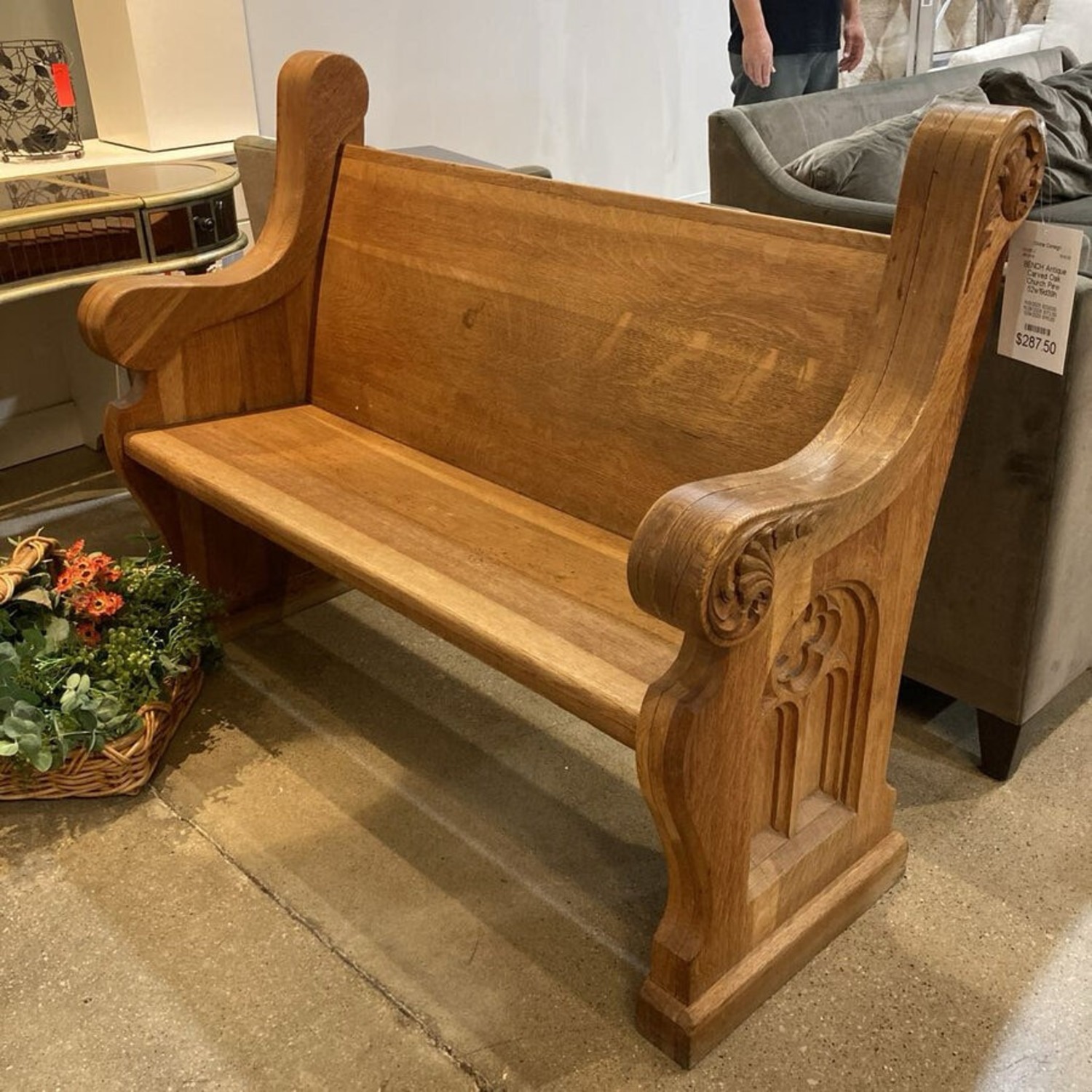 Antique Carved Oak Church Pew Bench - image-2