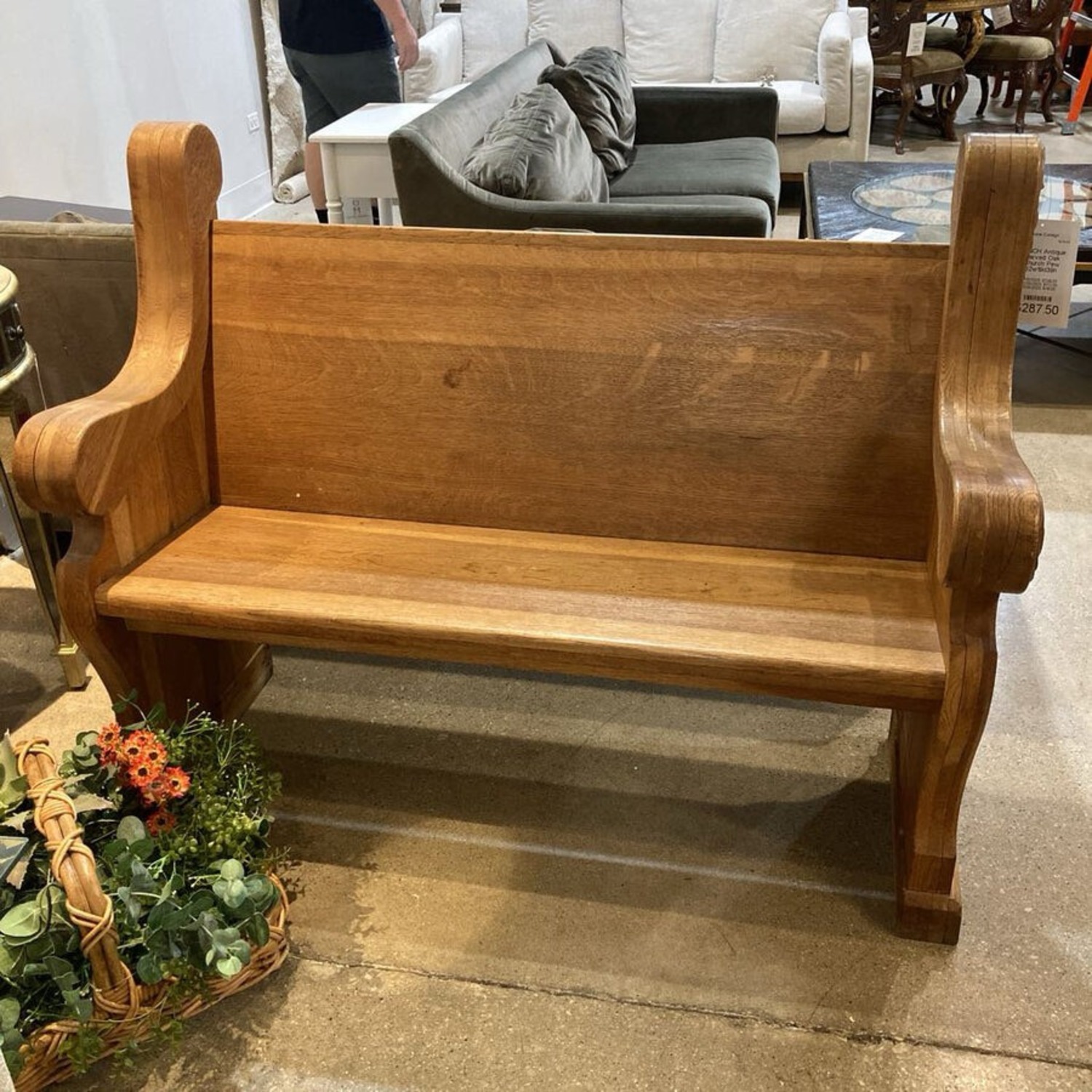 Antique Carved Oak Church Pew Bench - image-3