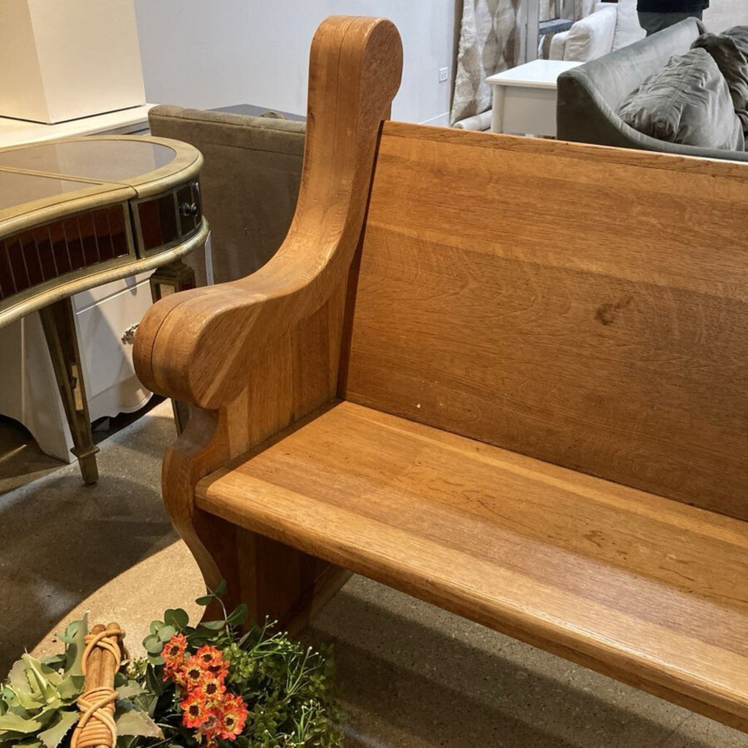 Antique Carved Oak Church Pew Bench - image-4