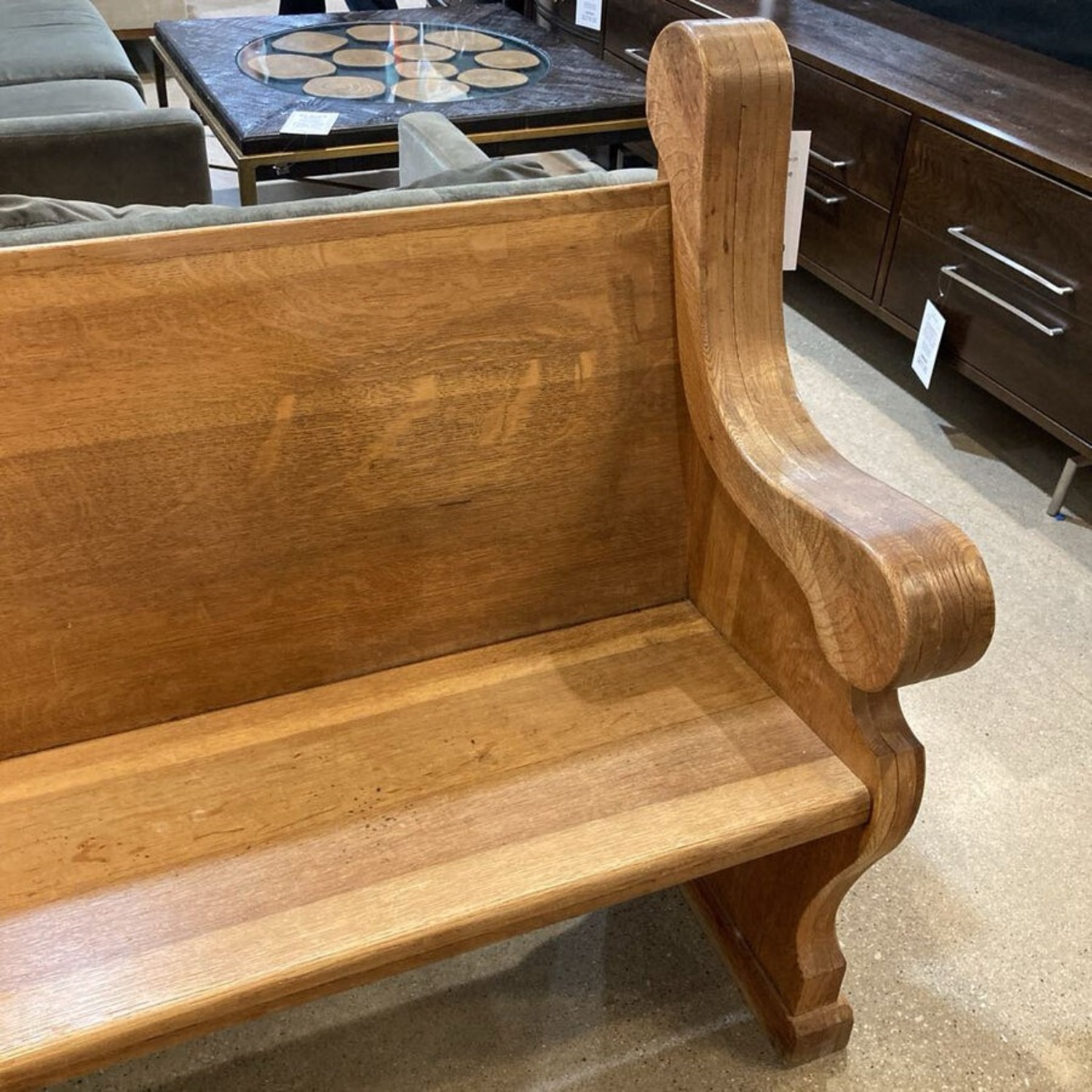 Antique Carved Oak Church Pew Bench - image-5