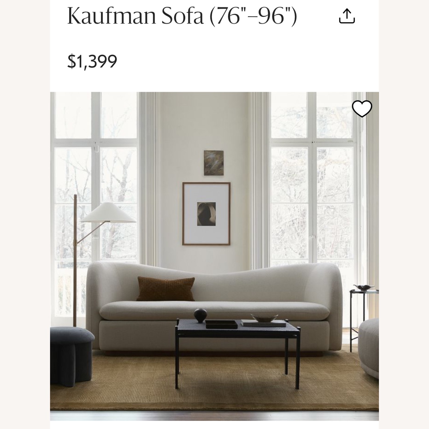 West Elm Kaufman 86" Sofa Shown in Luxe Chenille Alabaster - image-2