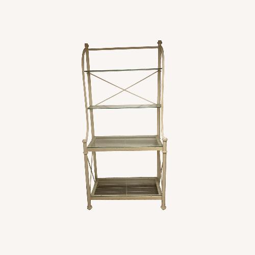 Used Metal Bakers Rack in Almond with 4 Glass Shelves for sale on AptDeco