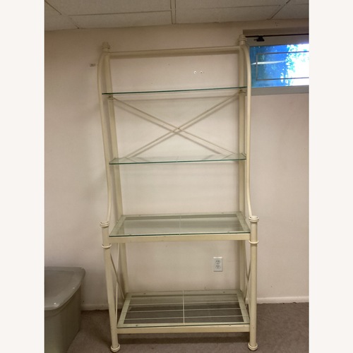 Used Metal Bakers Rack in Almond with 4 Glass Shelves for sale on AptDeco